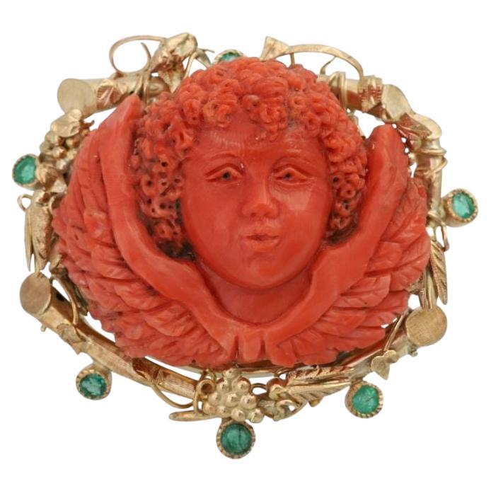 Fine Brooch, Especially with 1 Coral, Elaborately Engraved as a Putto For Sale