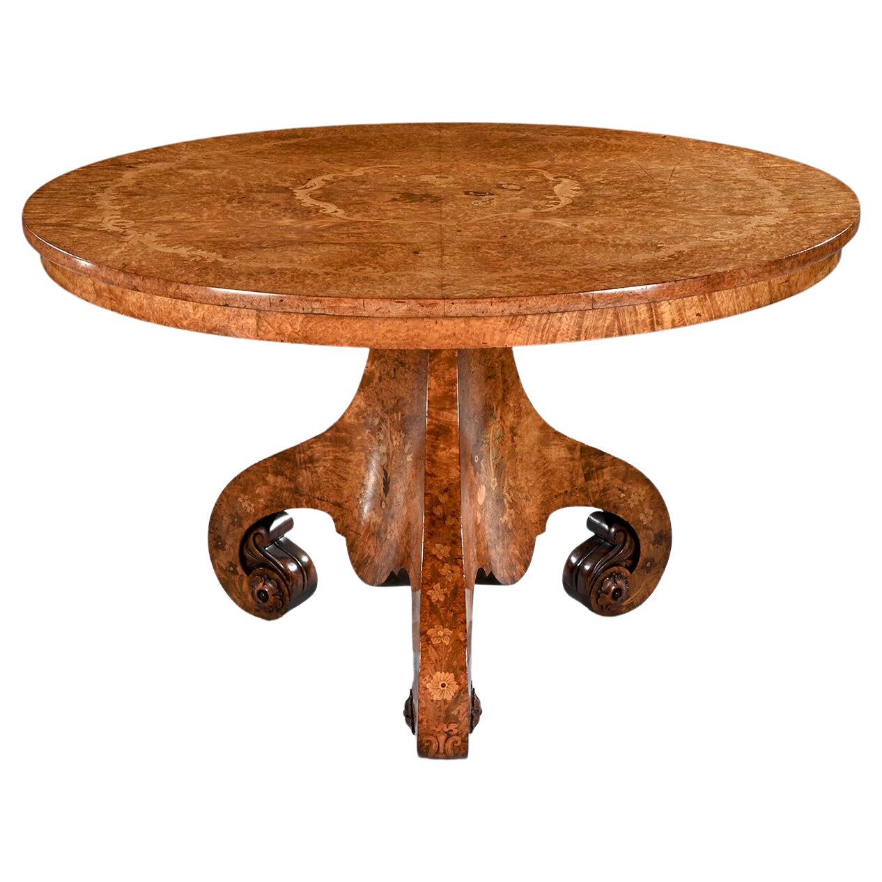 Fine Burl Amboyna and Marquetry Centre Table Attributed to George Blake and Co a