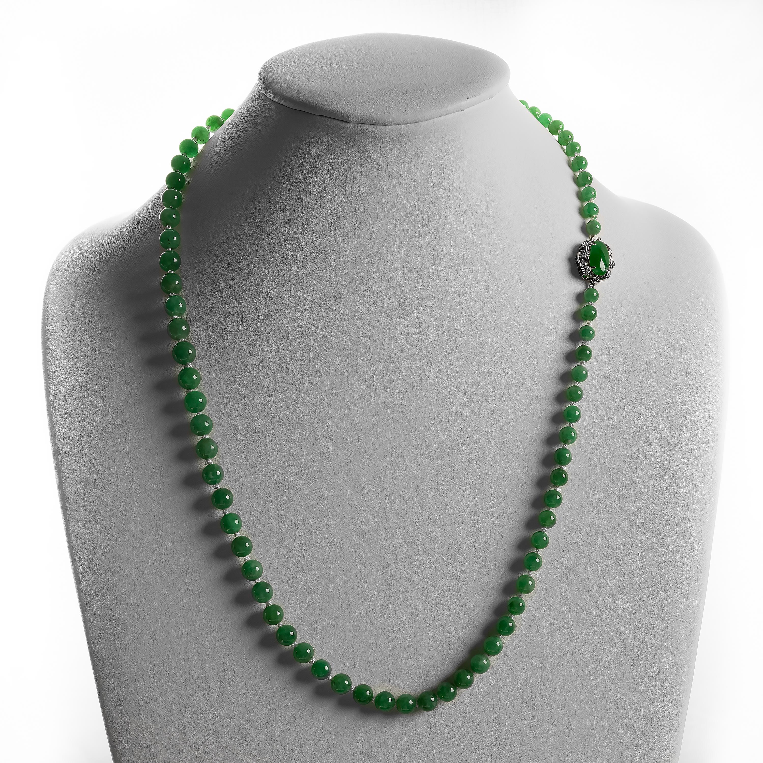 5mm   Certified Natural Untreated Light Green Jadeite Jade Round Beads Necklace 