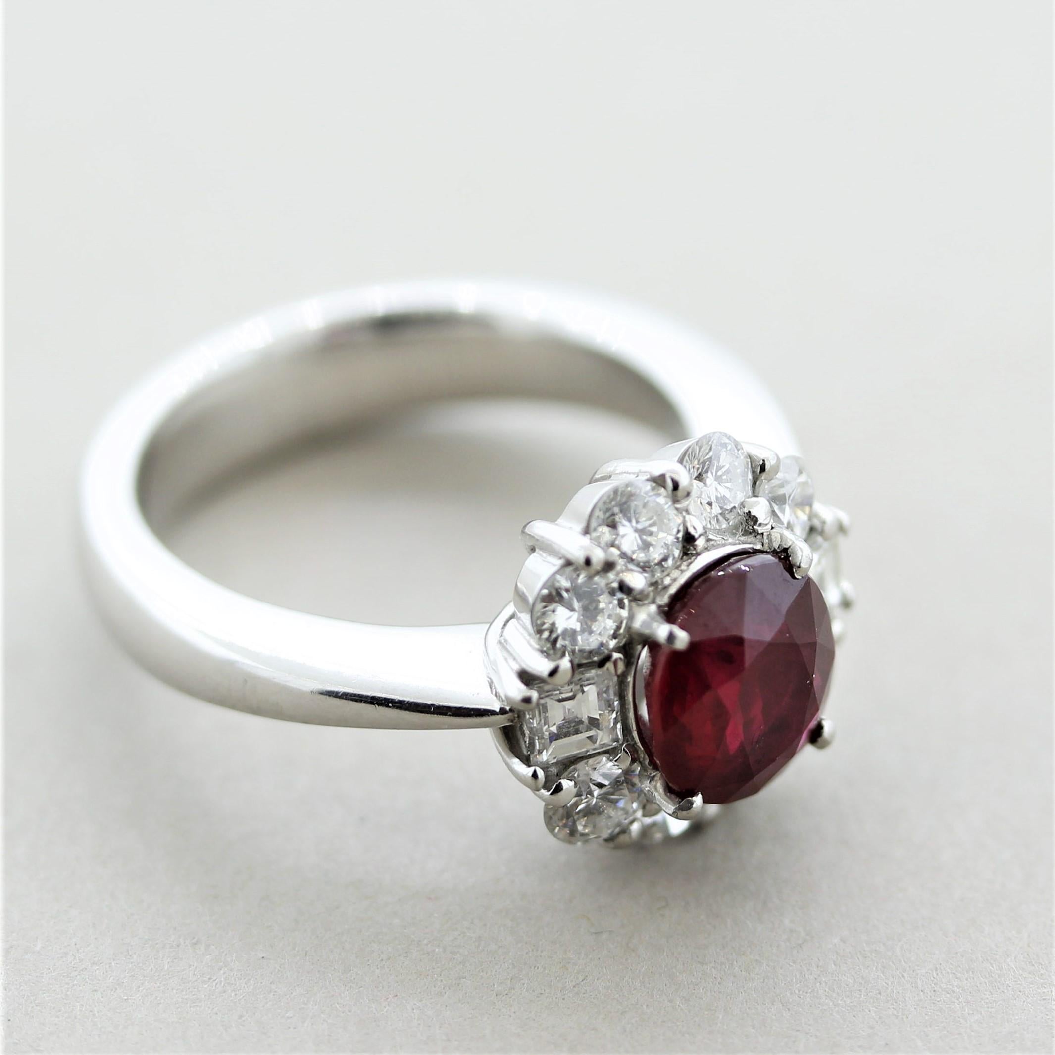 Fine Burmese Ruby Diamond Platinum Ring, GIA Certified For Sale 4