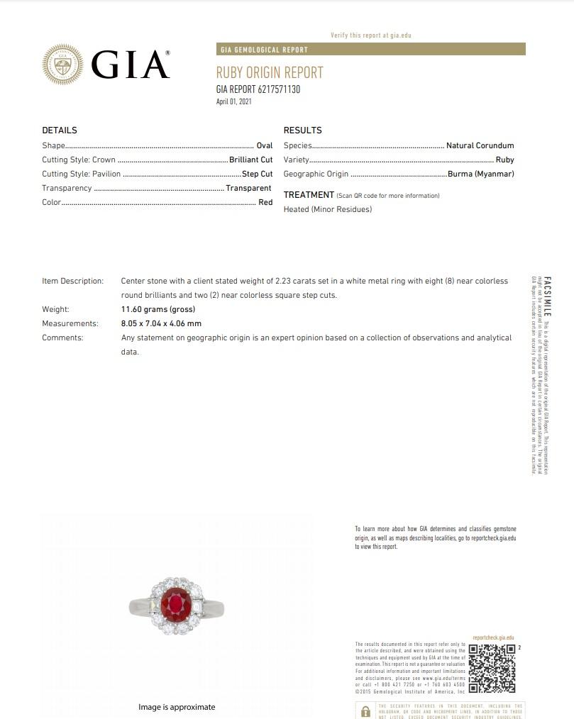 Fine Burmese Ruby Diamond Platinum Ring, GIA Certified For Sale 6