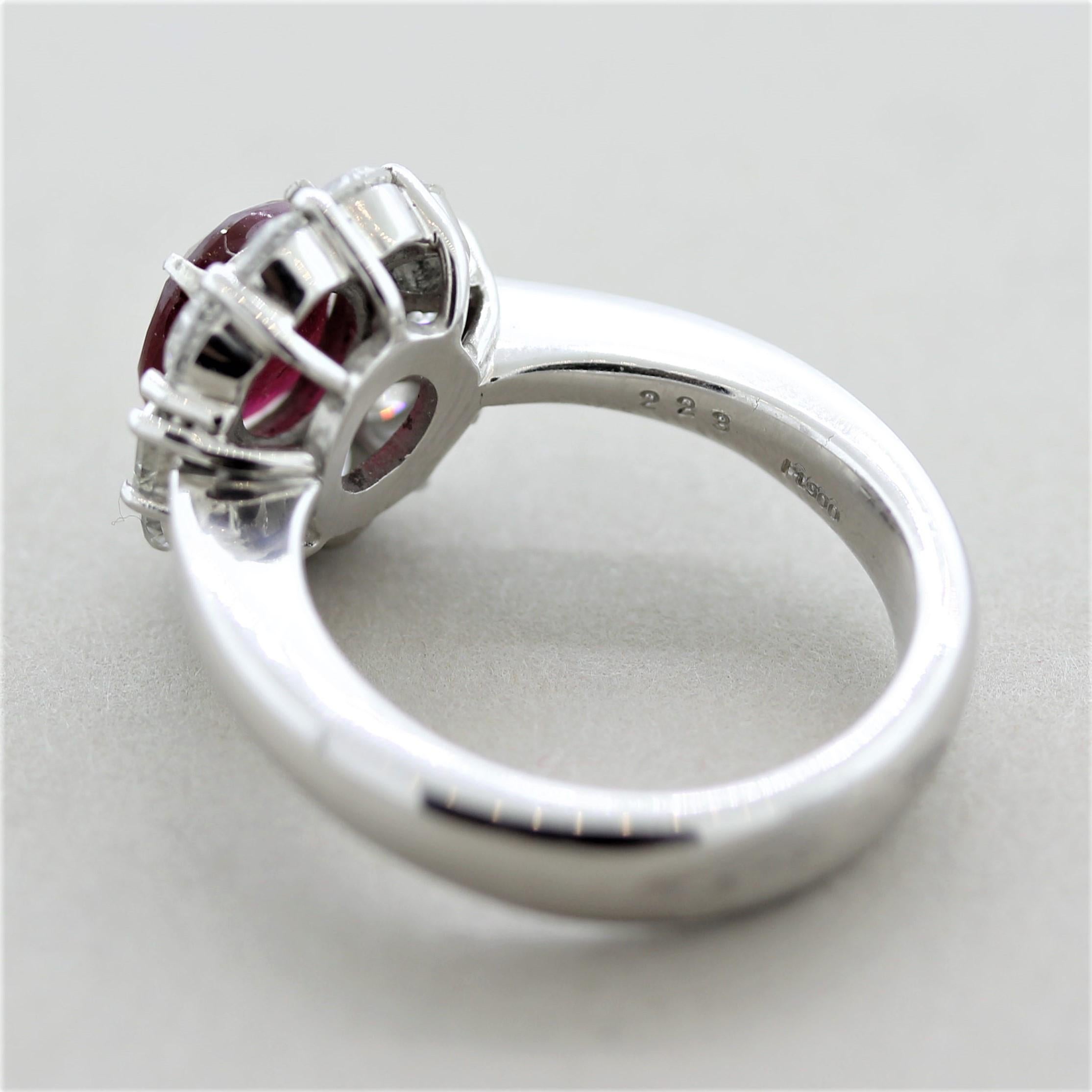 Women's Fine Burmese Ruby Diamond Platinum Ring, GIA Certified For Sale