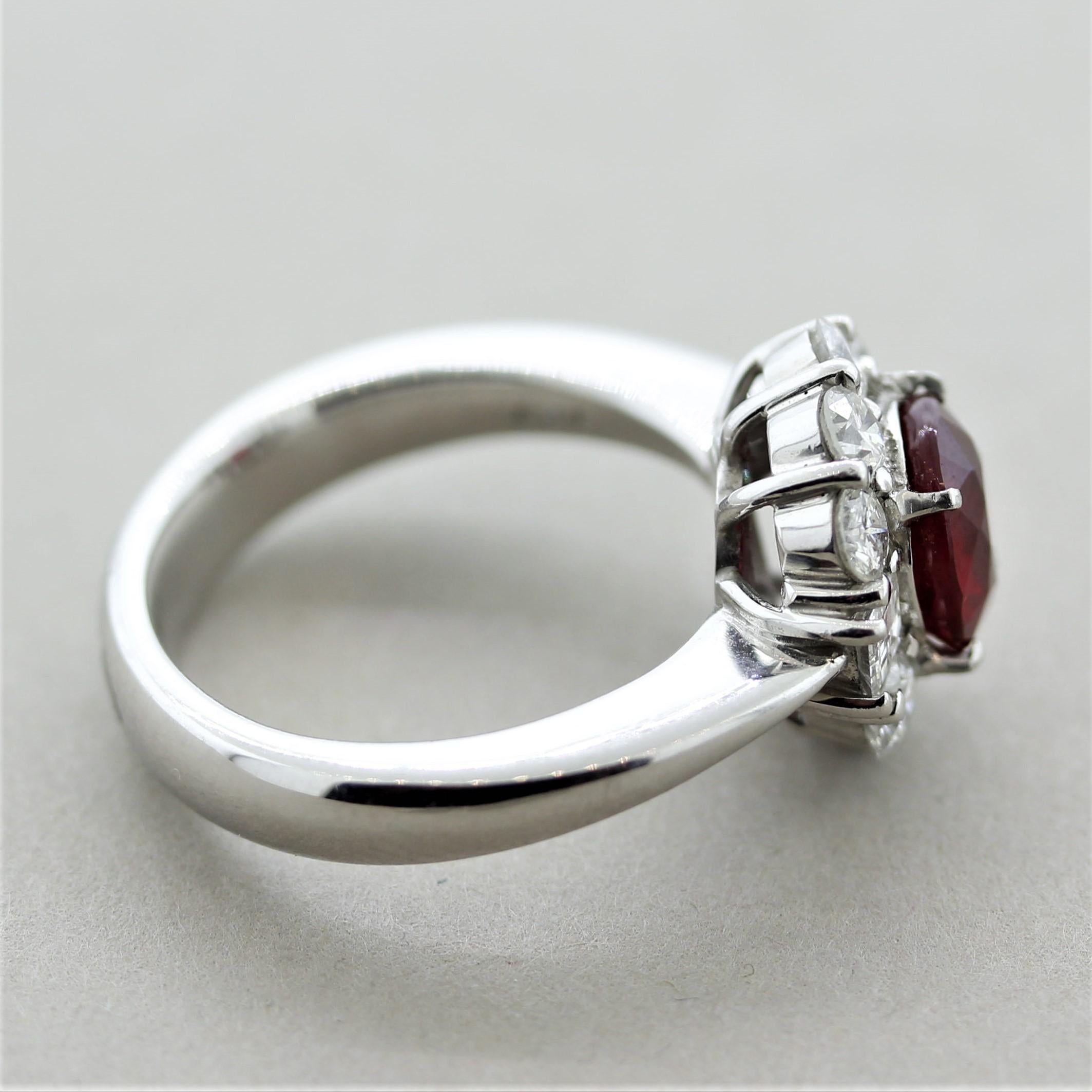 Fine Burmese Ruby Diamond Platinum Ring, GIA Certified For Sale 3