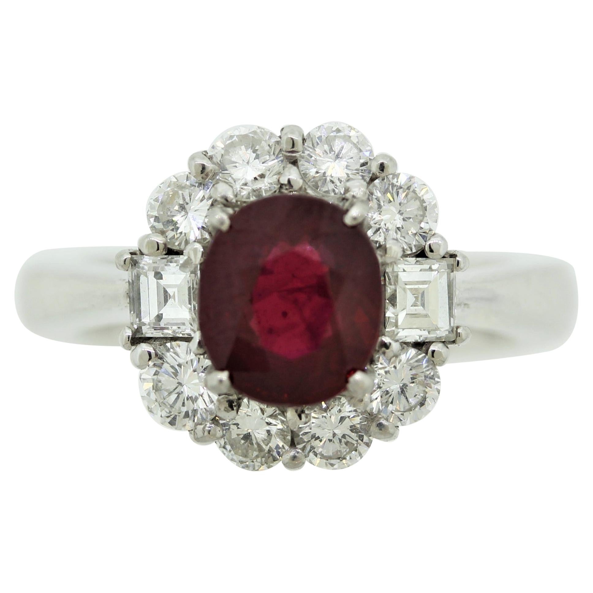 Fine Burmese Ruby Diamond Platinum Ring, GIA Certified For Sale