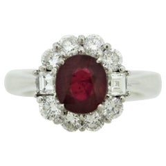 Anillo de platino con diamante y rubí birmano, certificado GIA