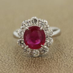 Fine Burmese Ruby Diamond Platinum Ring, GRS Certified