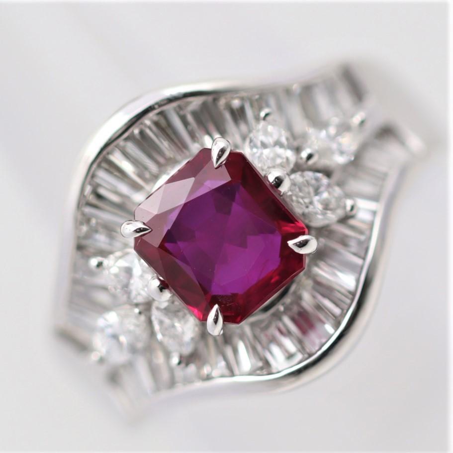 An exertional ruby from the famed mines in Mogok, Burma. It weighs 1.53 carats and has the ideal bright red color that rivals the finest rubies out there. It has a unique octagonal-shape making the ruby look like a 2 carat stone face up and has