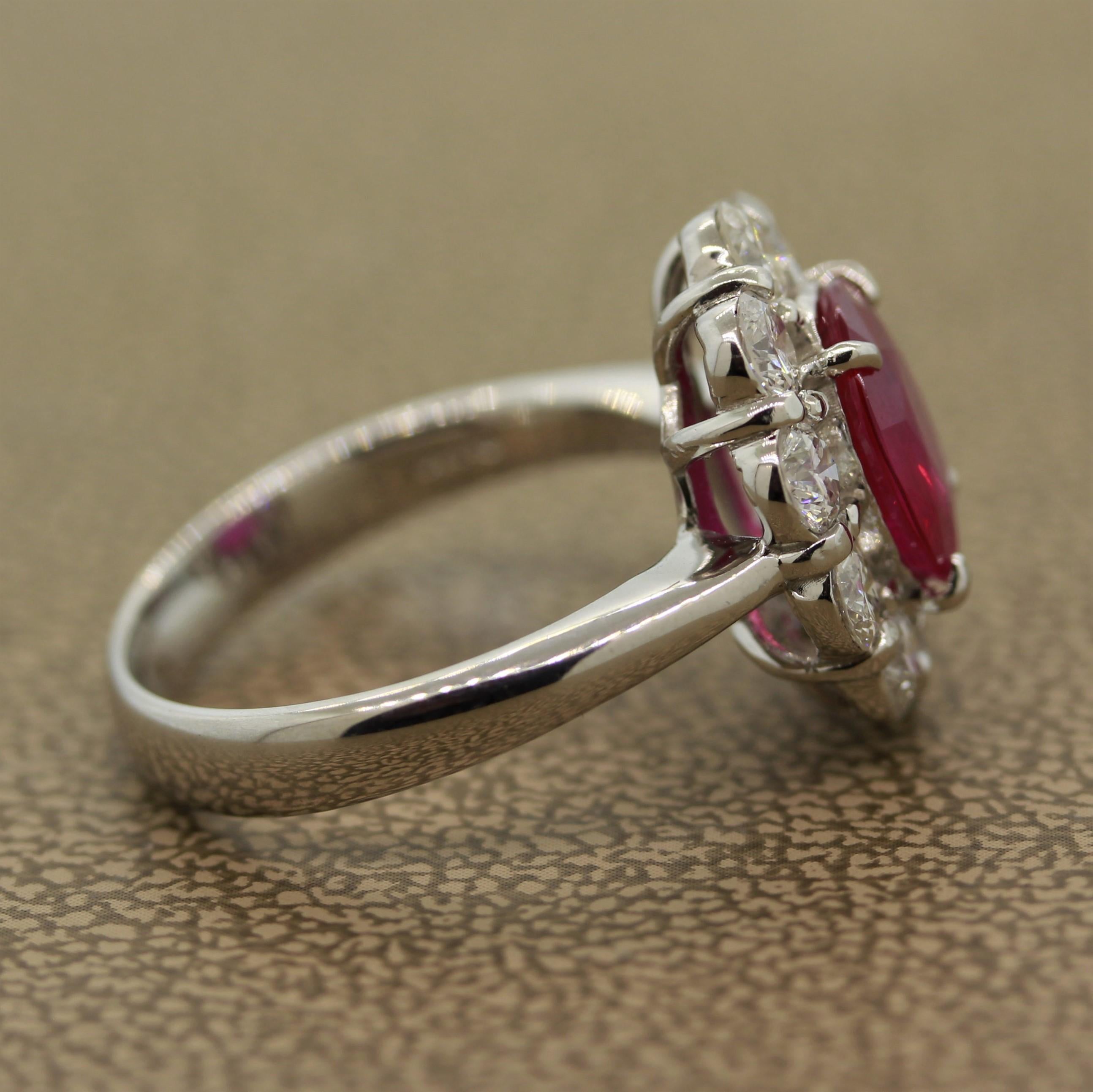 Oval Cut Fine Burmese Ruby Diamond Platinum Ring, GRS Certified For Sale