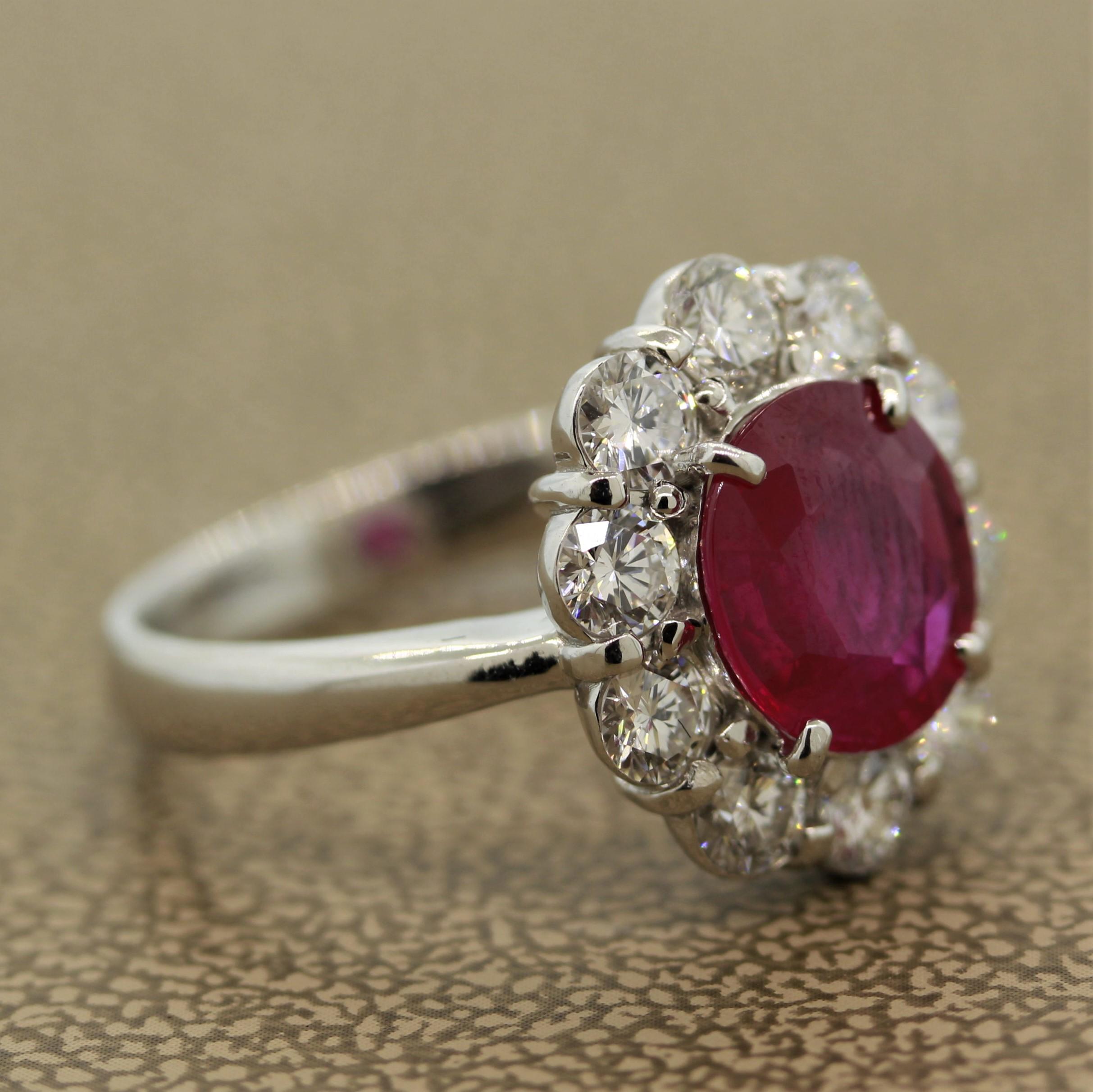 Fine Burmese Ruby Diamond Platinum Ring, GRS Certified In New Condition For Sale In Beverly Hills, CA