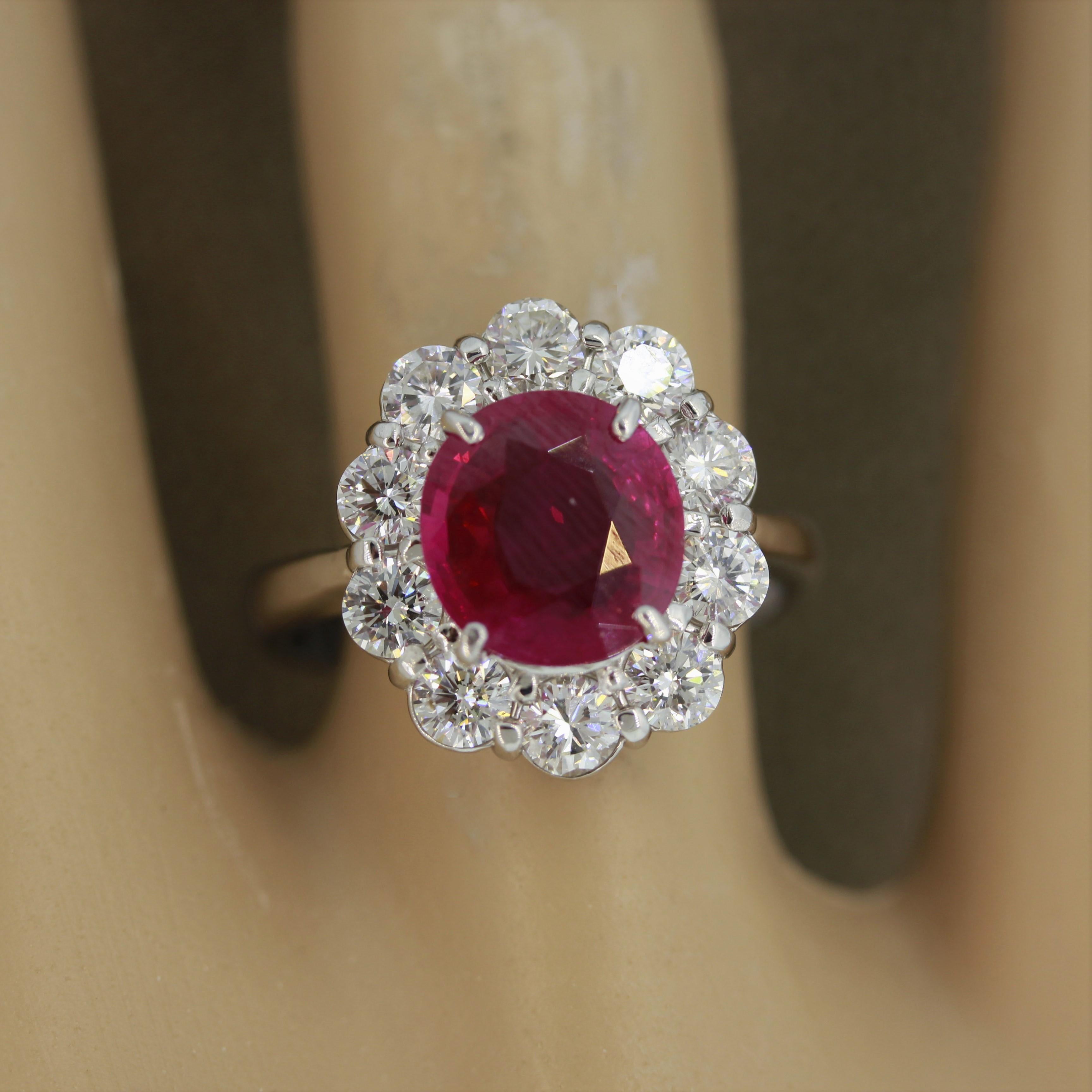 Women's Fine Burmese Ruby Diamond Platinum Ring, GRS Certified For Sale