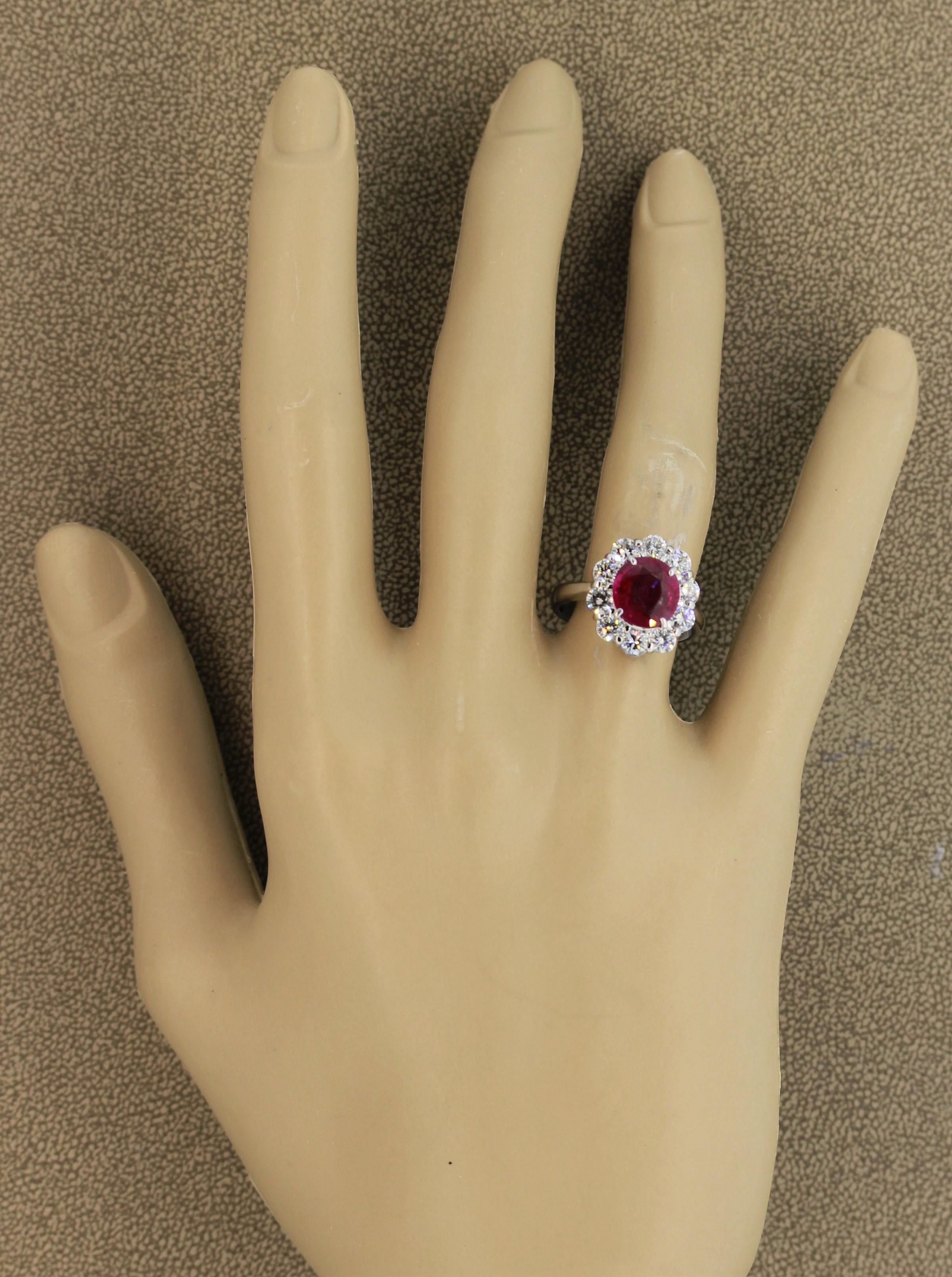 Fine Burmese Ruby Diamond Platinum Ring, GRS Certified For Sale 1