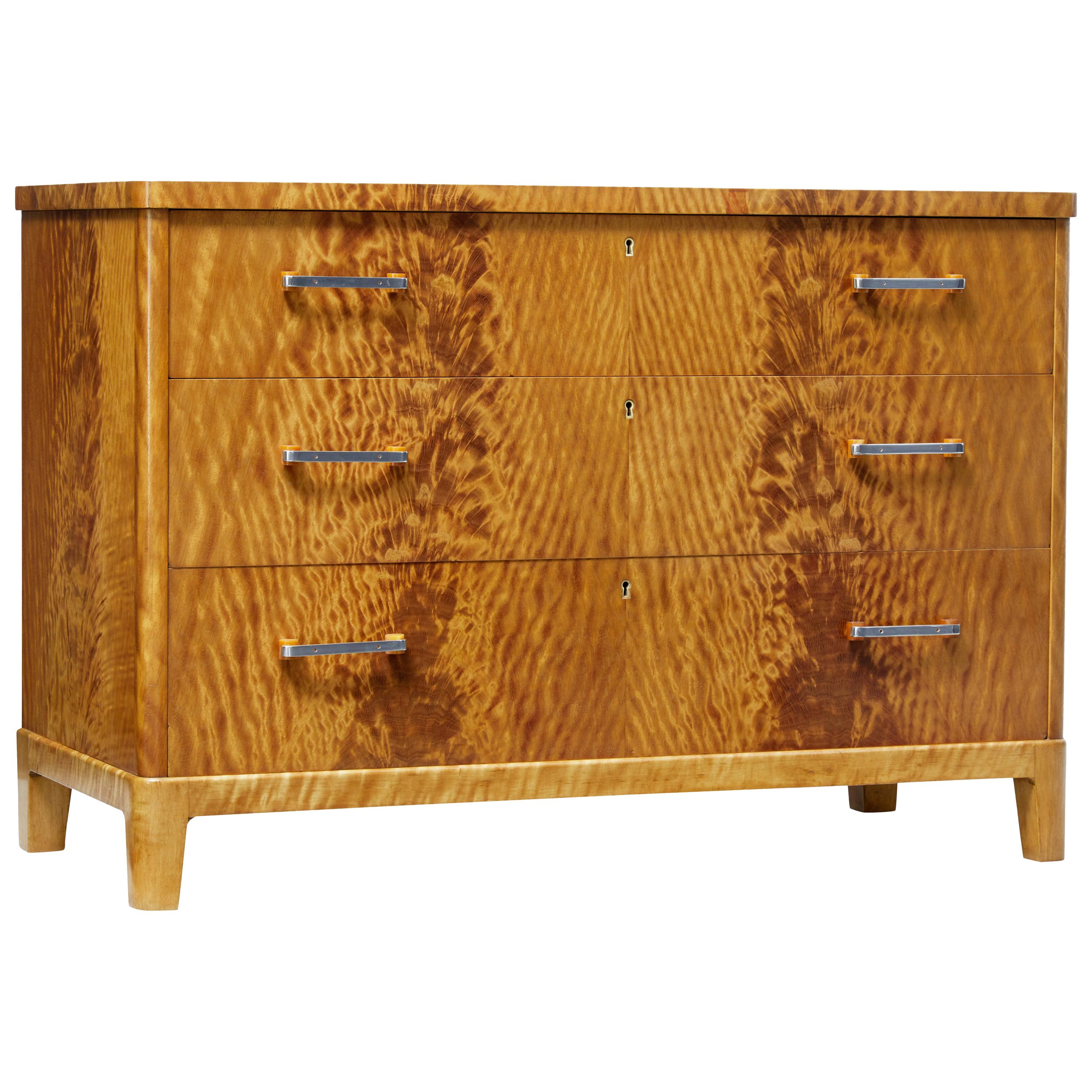 Fine Burr Birch Scandinavian Modern 1950s Chest of Drawers