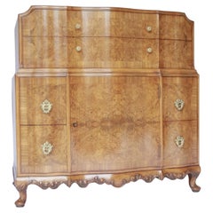 Fine Burr Walnut 6 drawer chest with centre cupboard circa 1930s