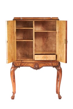 Fine Burr Walnut & Carved 2 Door Cocktail Cabinet On stand