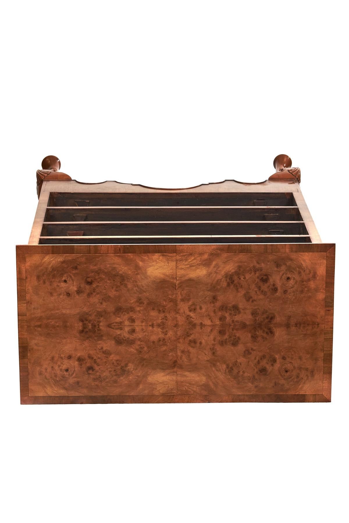 Fine Burr Walnut Georgian  Revival 4 drawer chest circa 1920s For Sale 1