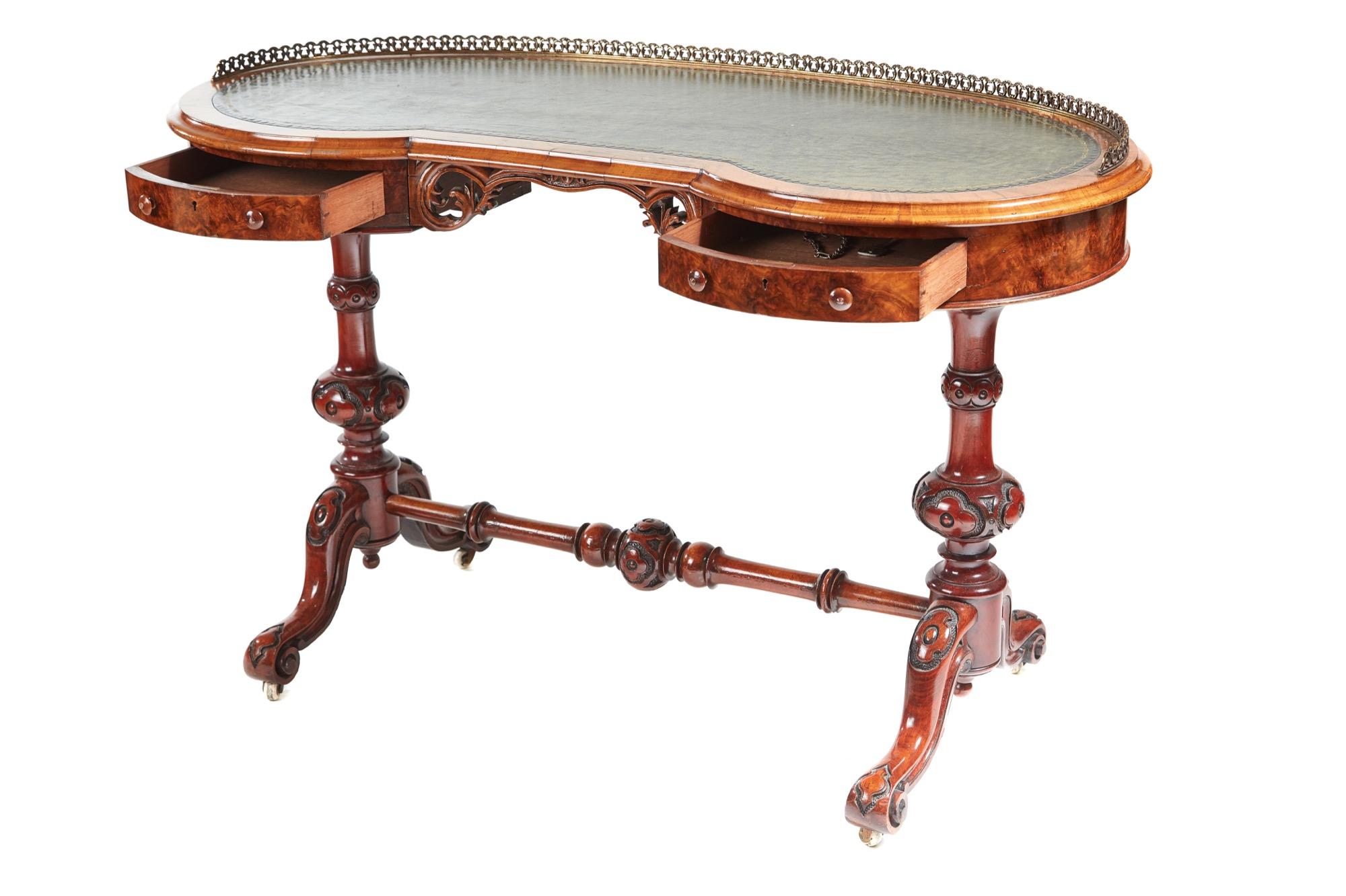 Antique Fine Burr Walnut Kidney Shaped Writing Desk Table For Sale 4