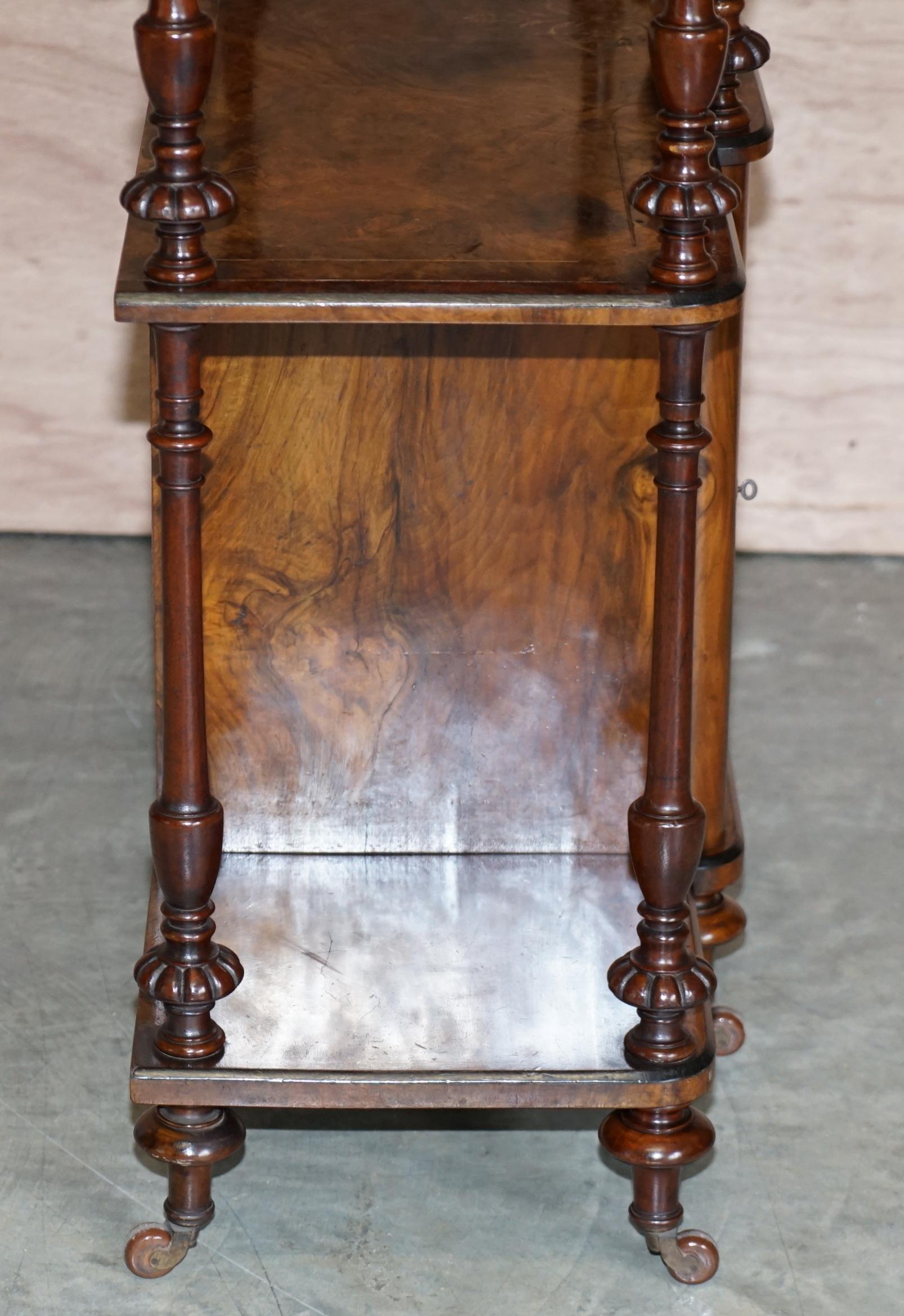Fine Burr Walnut with Brass Gallery Rail Open Library Bookcase Etagere Whatnot For Sale 10