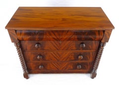 Fine c1880s Crotch Mahogany Empire 4 Drawers Carved Dresser Clean