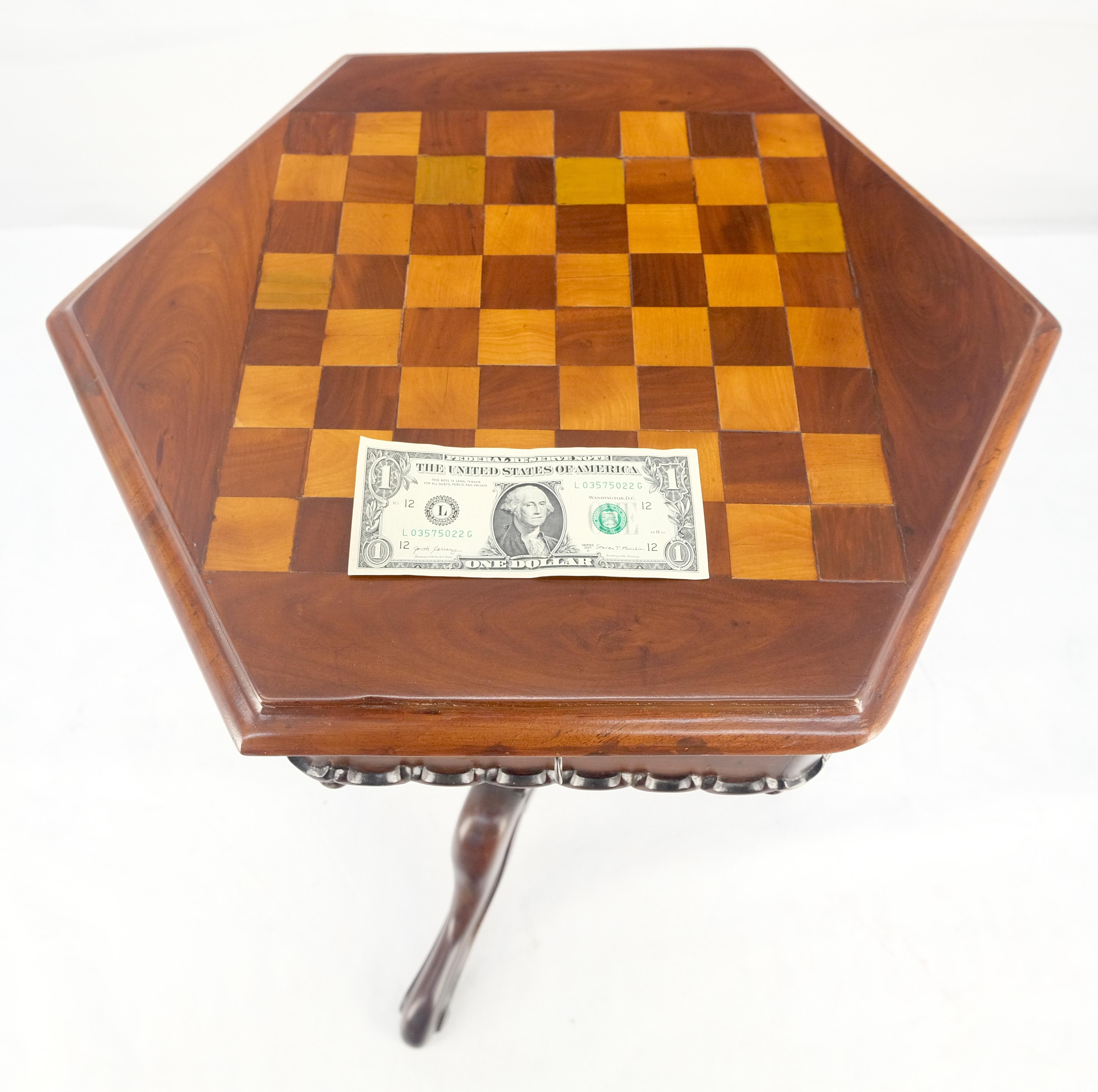Fine c19th Century Hexagon Shape Lift Top Game Chess Board Lamp Occasional Table For Sale 7