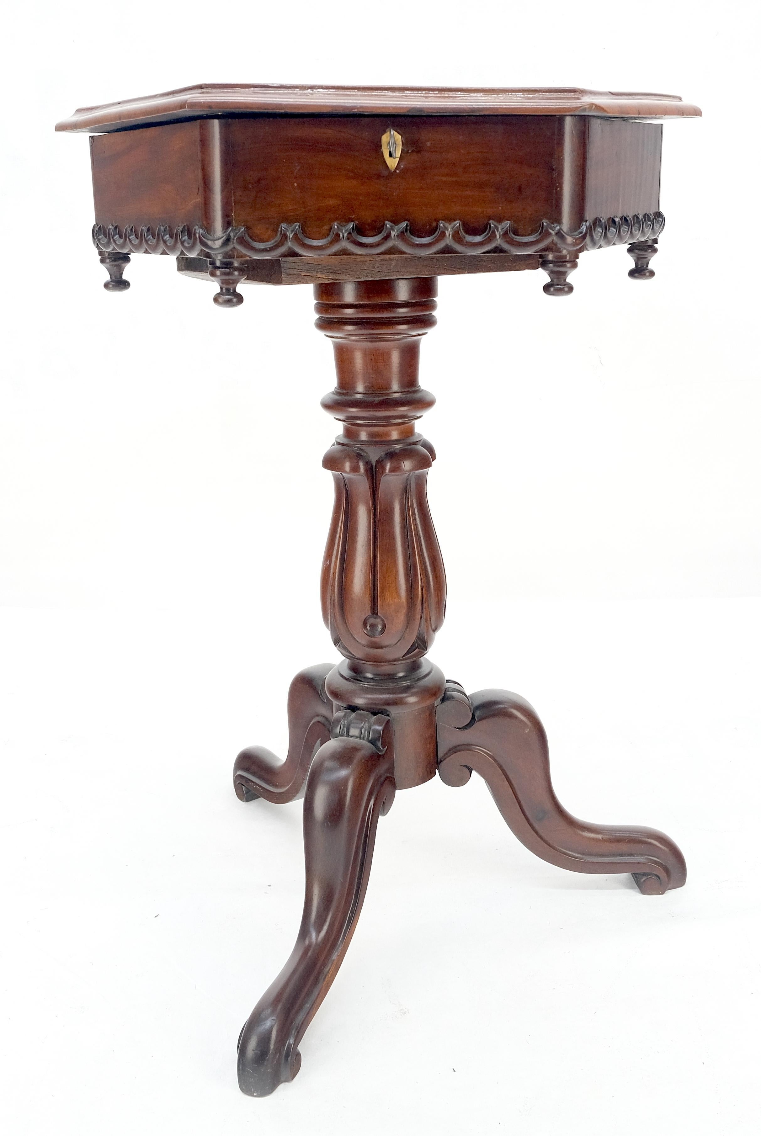 American Fine c19th Century Hexagon Shape Lift Top Game Chess Board Lamp Occasional Table For Sale