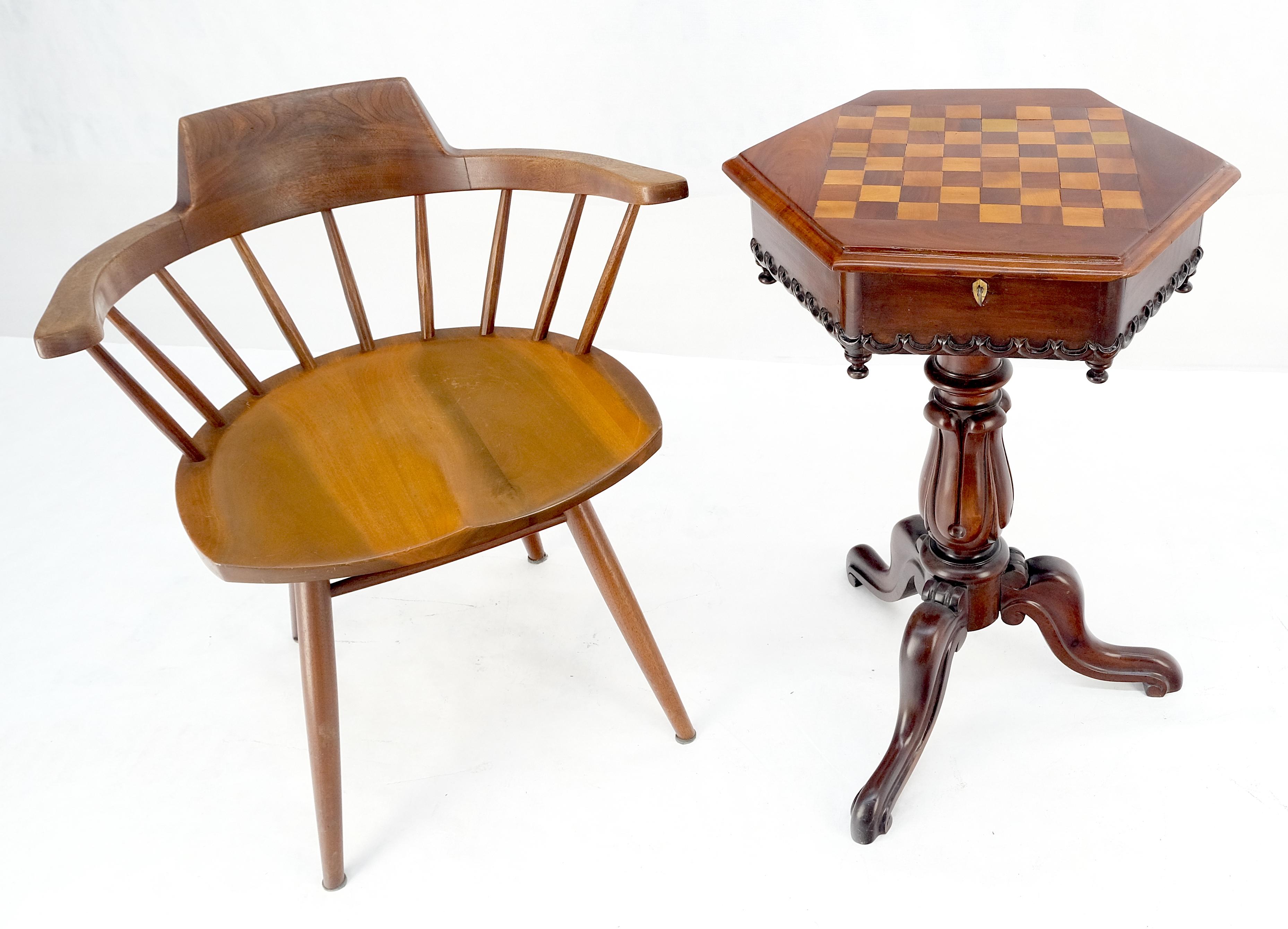 Walnut Fine c19th Century Hexagon Shape Lift Top Game Chess Board Lamp Occasional Table For Sale