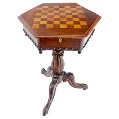 Fine c19th Century Hexagon Shape Lift Top Game Chess Board Lamp Occasional Table