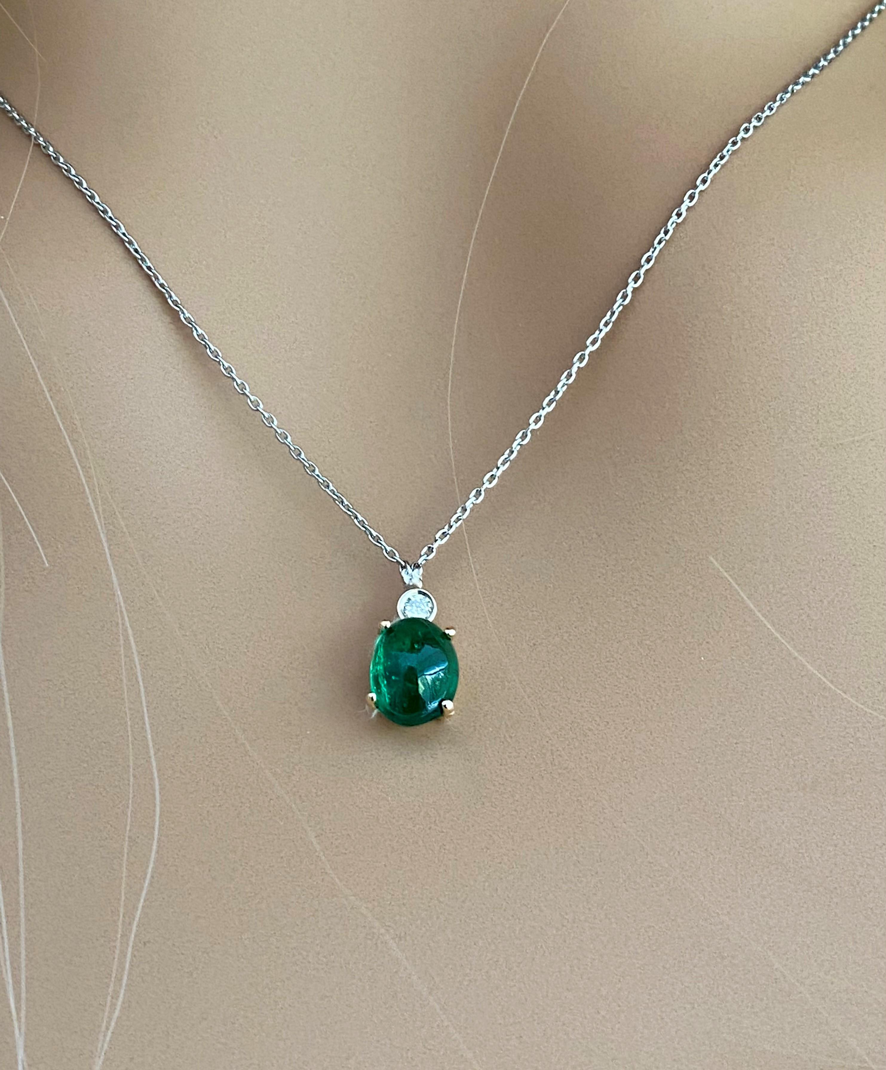 Modernist Fine Cabochon Emerald and Diamond Gold Drop Layered Necklace Pendant