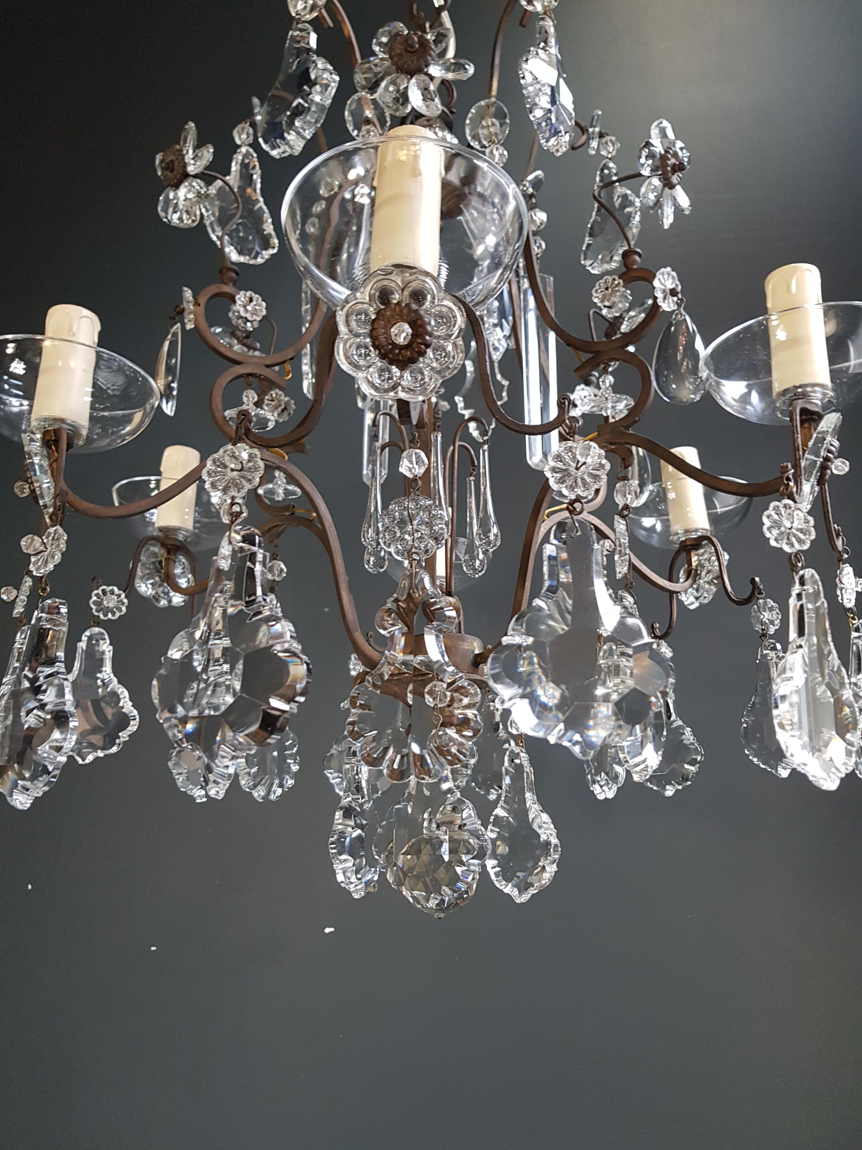 Fine Cage Crystal Chandelier Antique Ceiling Lamp Lustre Art Deco Pendant Light In Good Condition For Sale In Berlin, DE