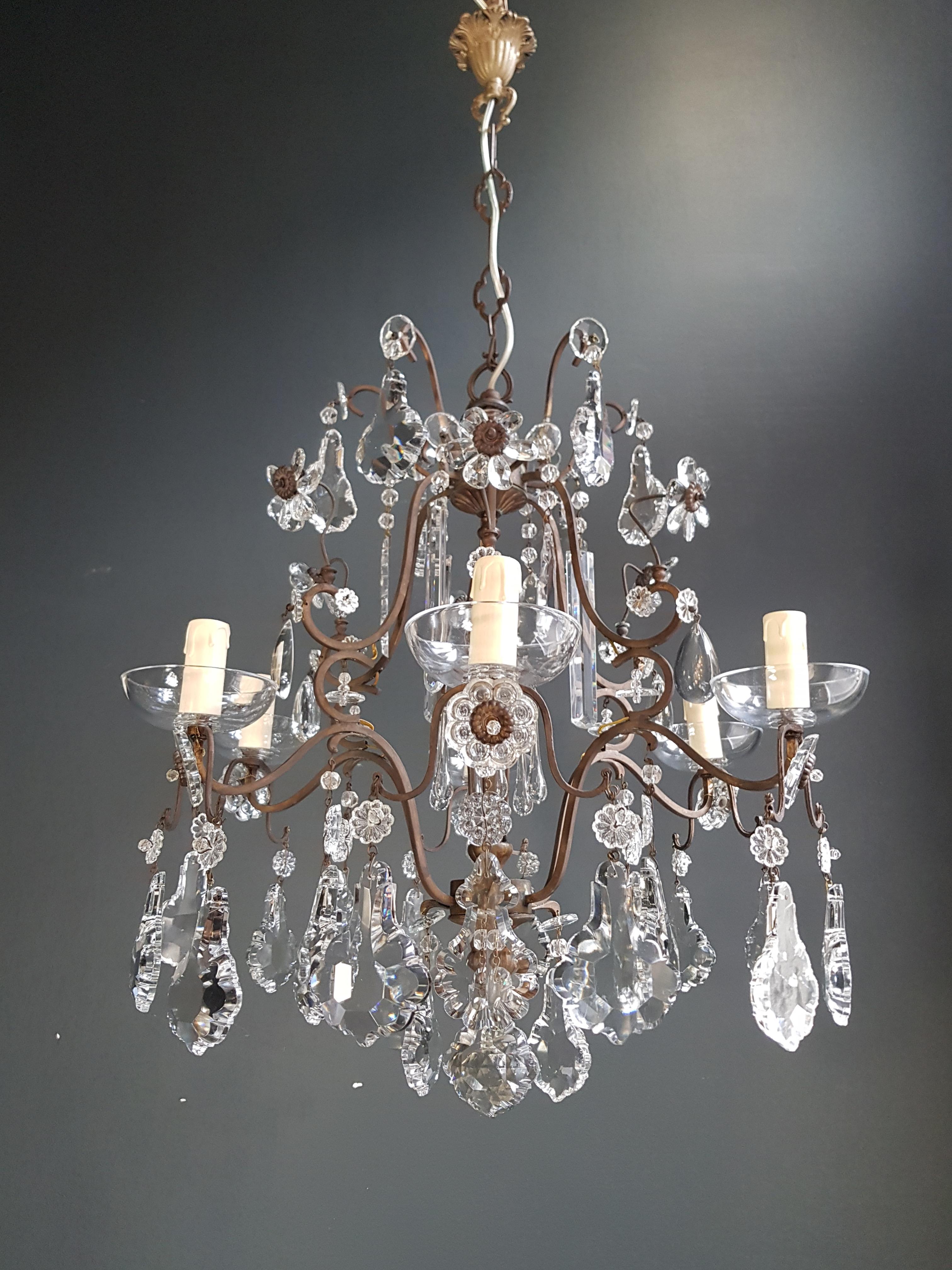 Brass Fine Cage Crystal Chandelier Antique Ceiling Lamp Lustre Art Deco Pendant Light For Sale