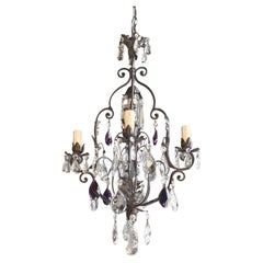 Fine Cage Purple Crystal Chandelier Antique Ceiling Lamp Lustre Art Deco