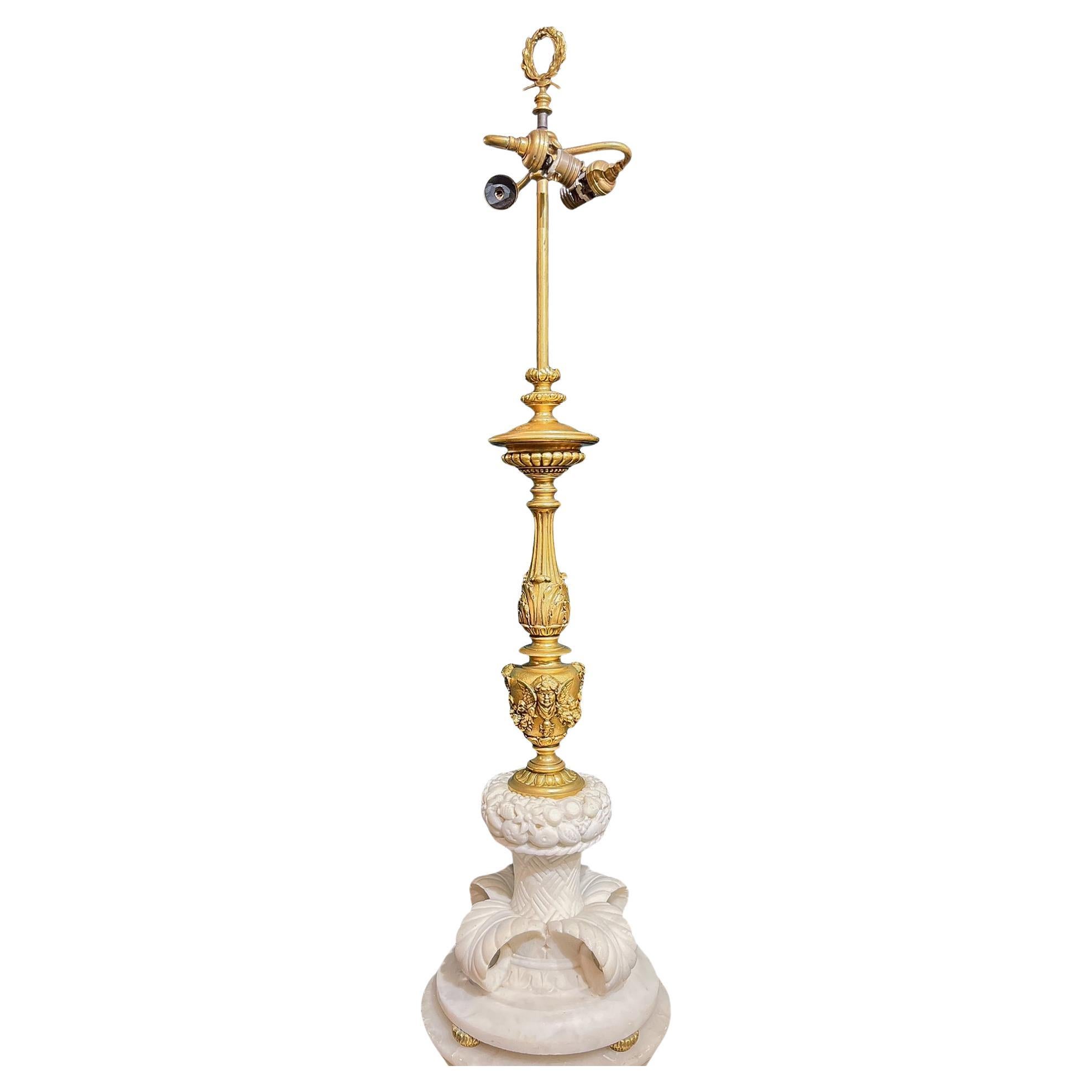 Fine Caldwell Carved and Cast Marble & Bronze Lamp For Sale