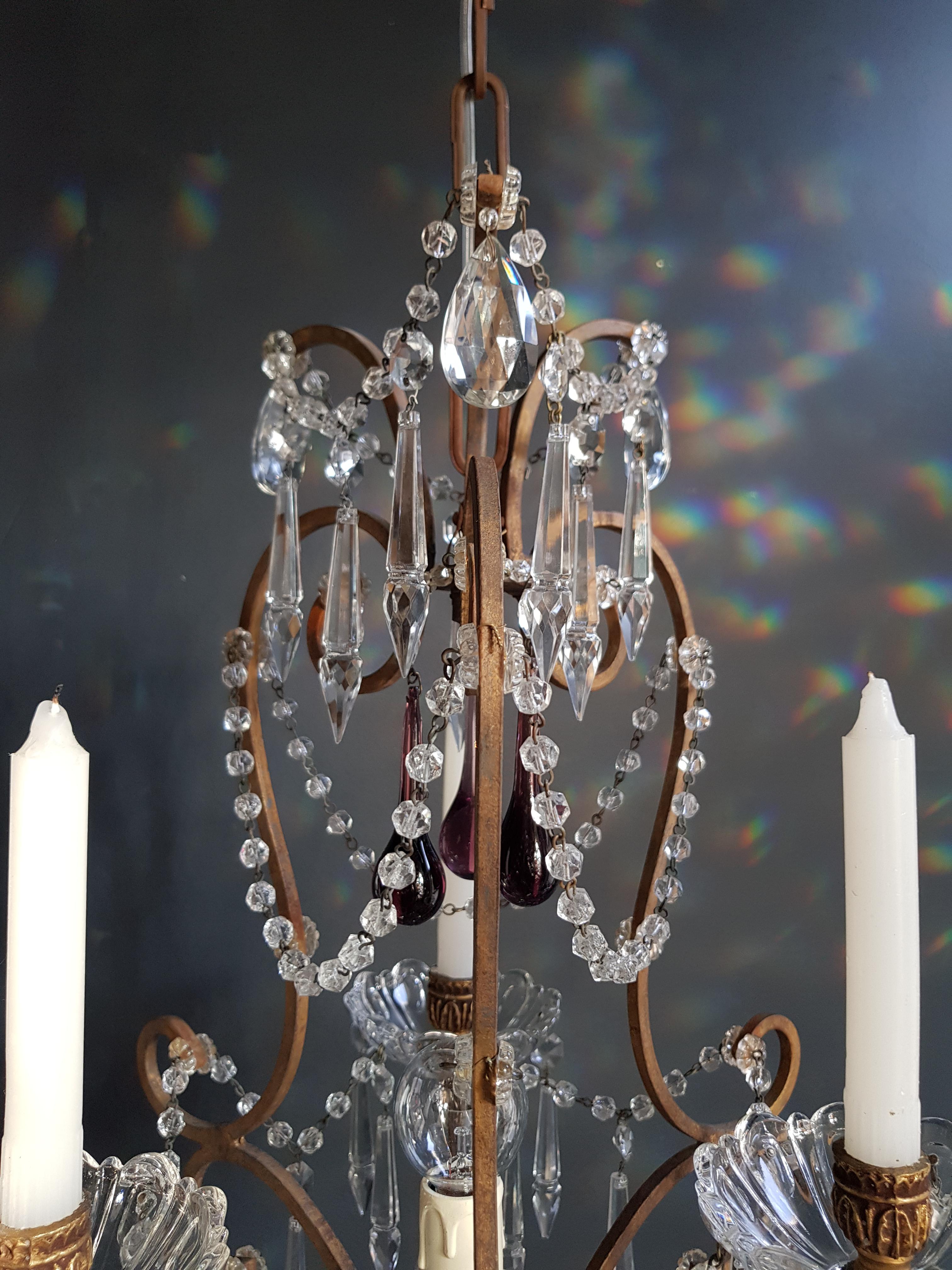 18th Century and Earlier Fine Candle Purple Crystal Chandelier Antique Ceiling Lustre Pendant Lighting For Sale