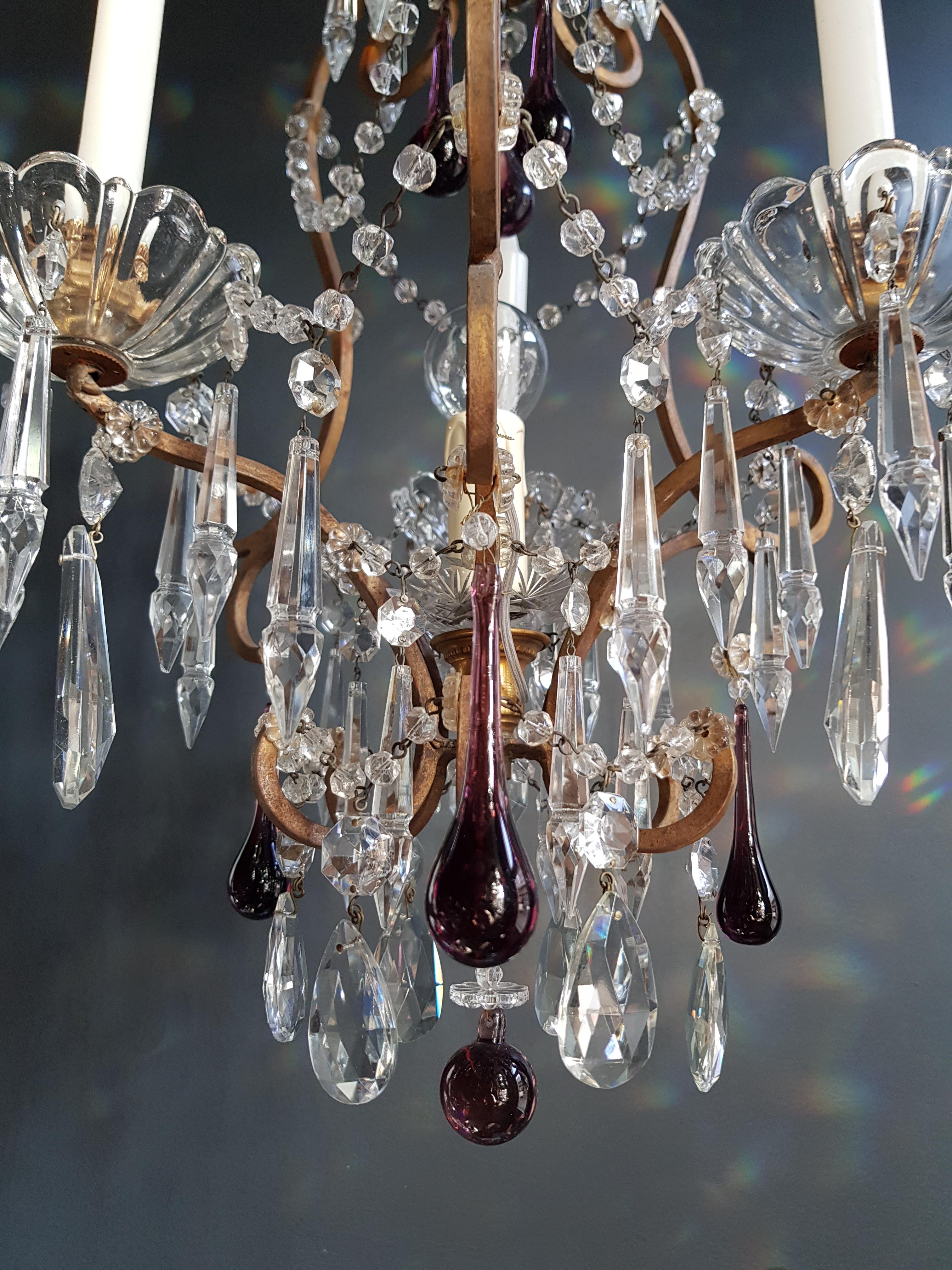 Wire Fine Candle Purple Crystal Chandelier Antique Ceiling Lustre Pendant Lighting For Sale