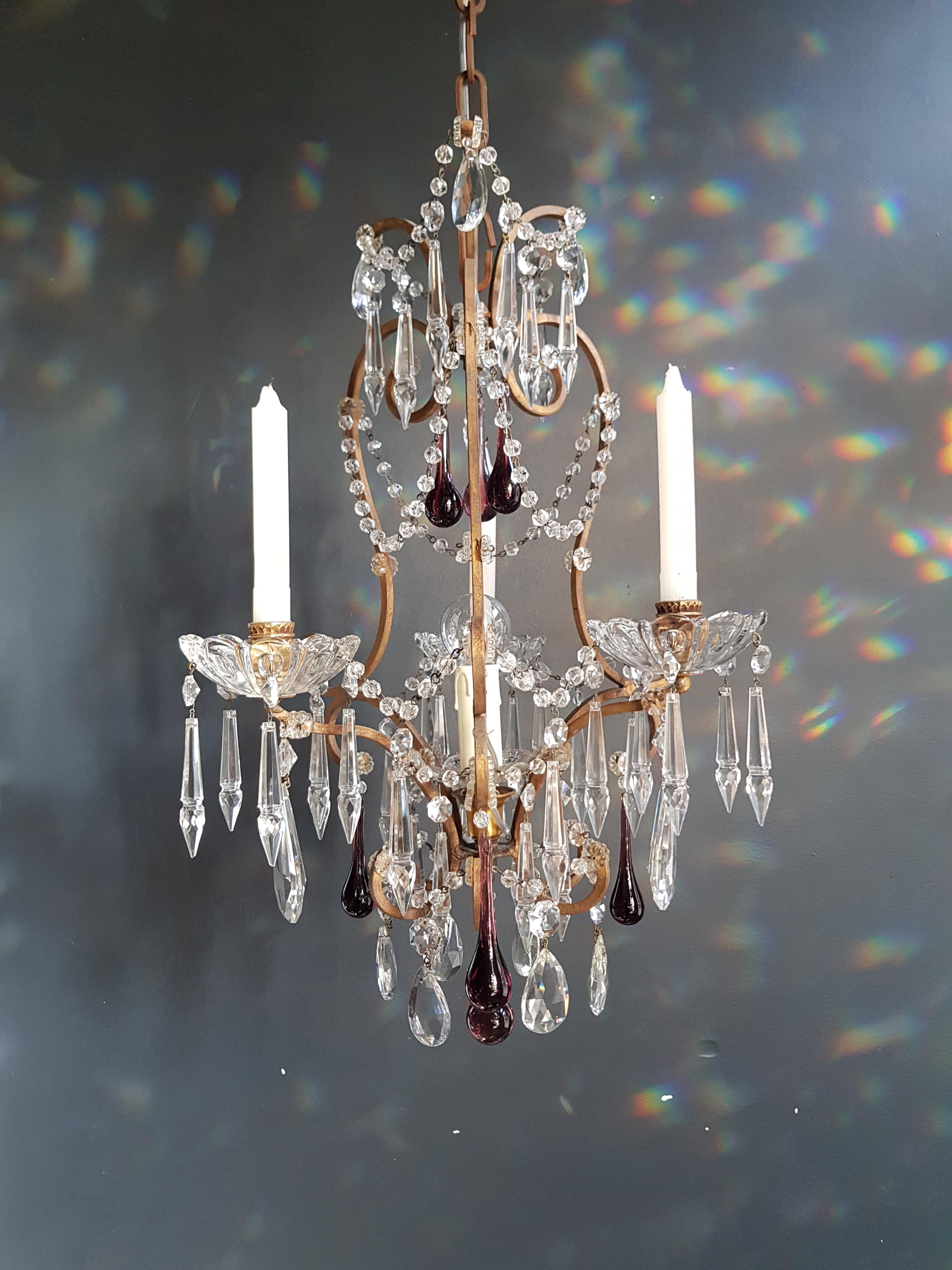 Baroque Fine Candle Purple Crystal Chandelier Antique Ceiling Lustre Pendant Lighting For Sale