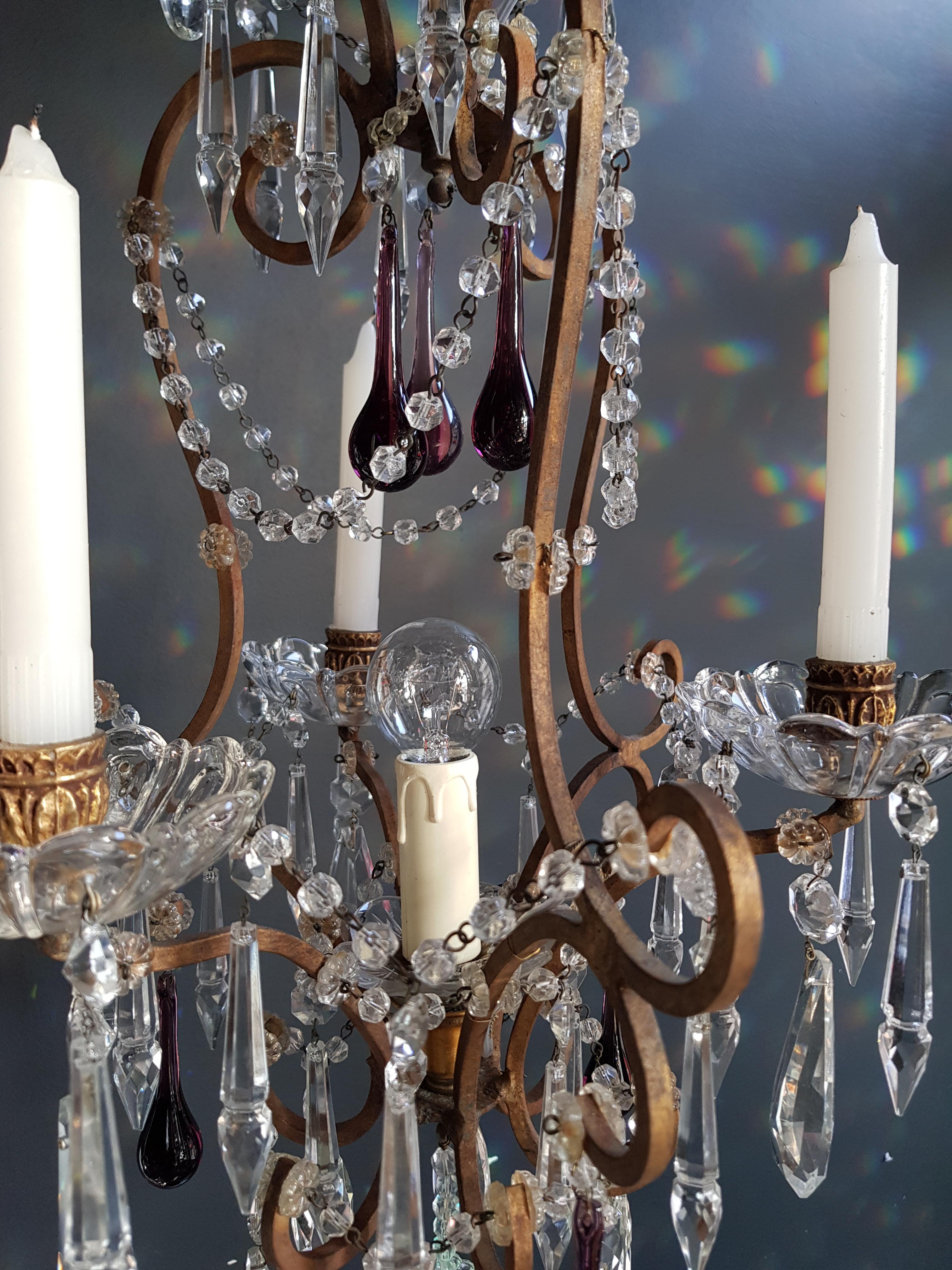 Hand-Knotted Fine Candle Purple Crystal Chandelier Antique Ceiling Lustre Pendant Lighting For Sale