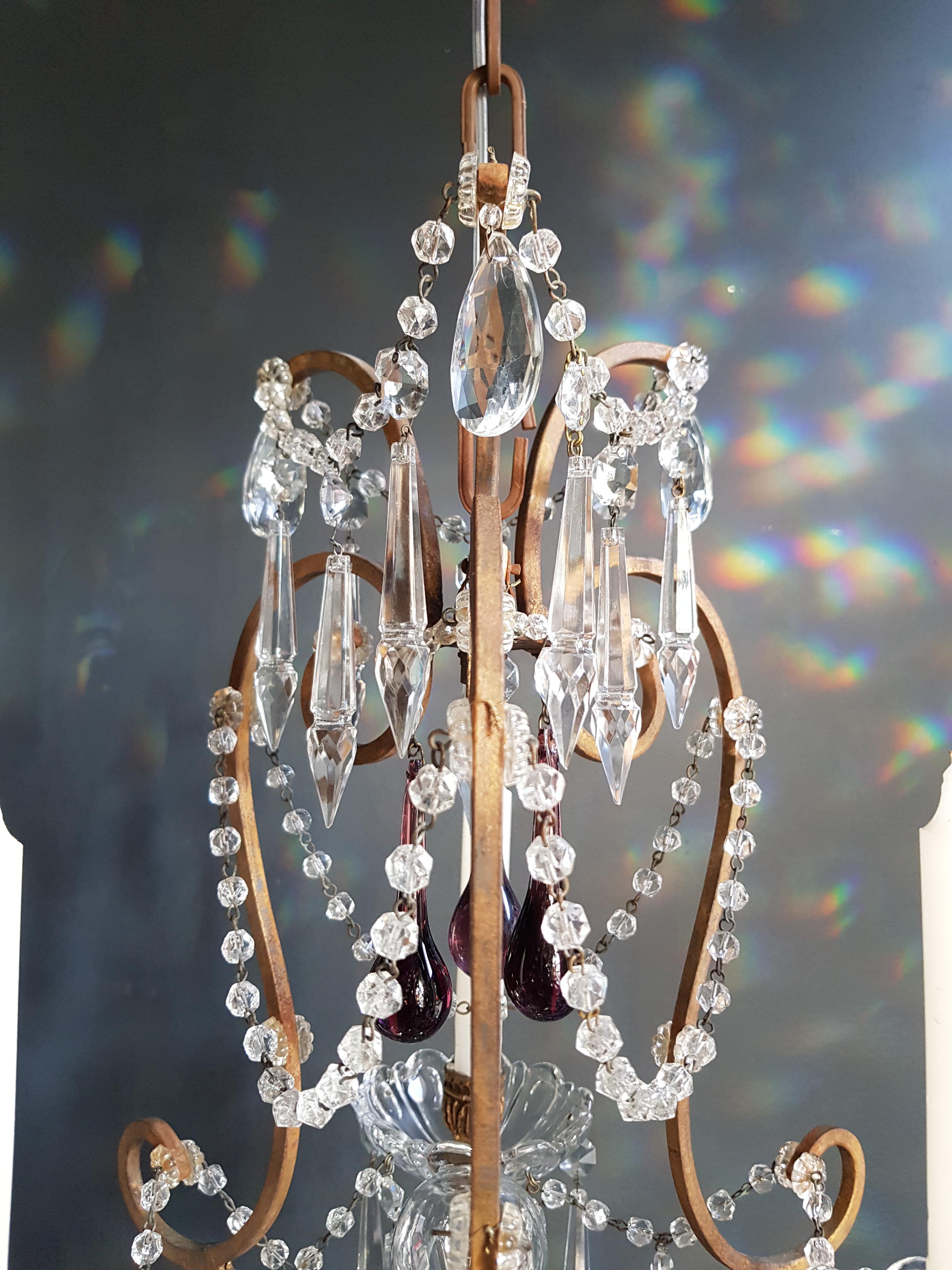 Fine Candle Purple Crystal Chandelier Antique Ceiling Lustre Pendant Lighting In Good Condition For Sale In Berlin, DE
