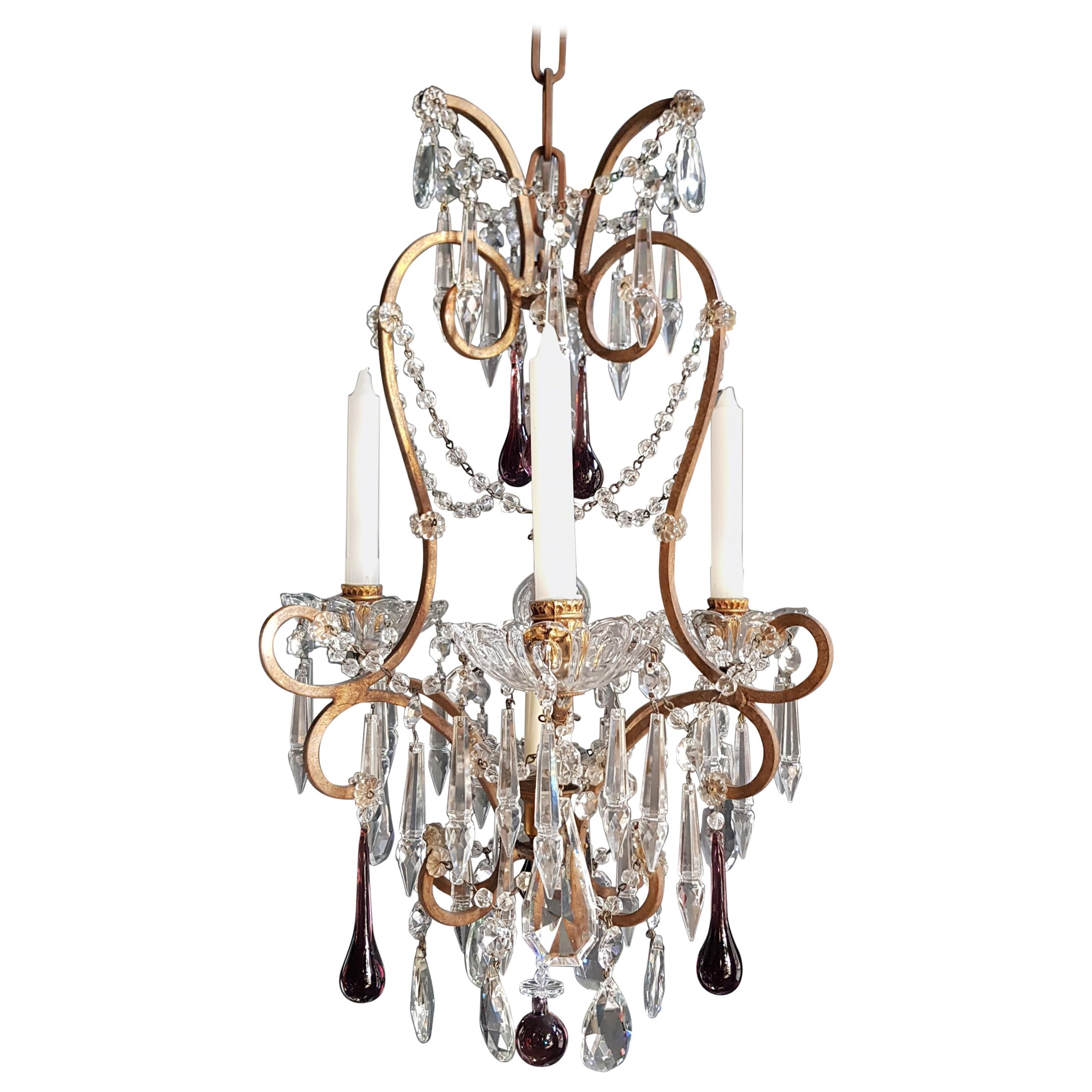 Candela fine Lampadario di cristallo viola Antico soffitto Lustro Illuminazione a sospensione