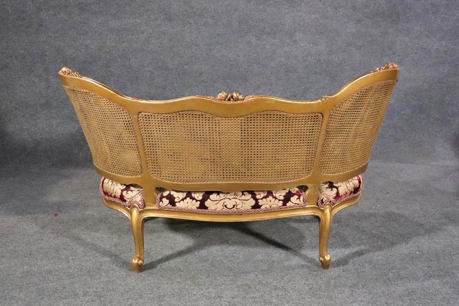 Fine Cane French Louis XV Gilded Settee Canape circa 1900 For Sale 3