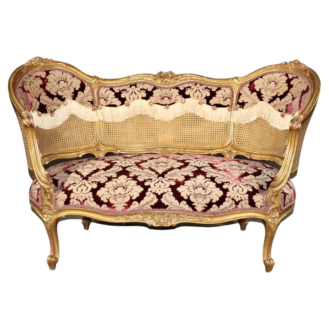 Fine Cane French Louis XV Gilded Settee Canape circa 1900