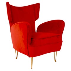 Fine Carlo Enrico Rava Red Velvet and Brass Armchair by Isa, 1950