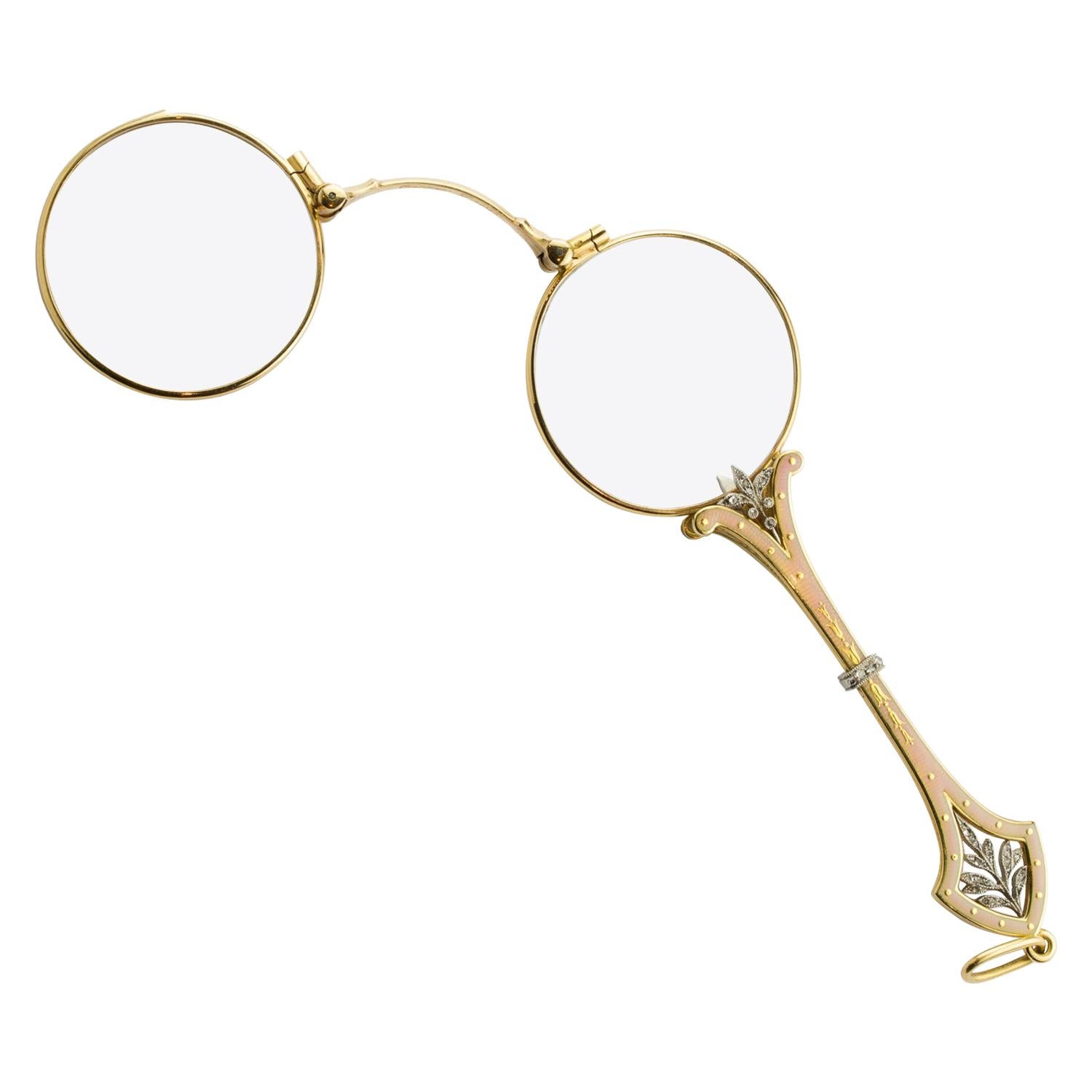 Feine Cartier Emaille und Gold Lorgnette