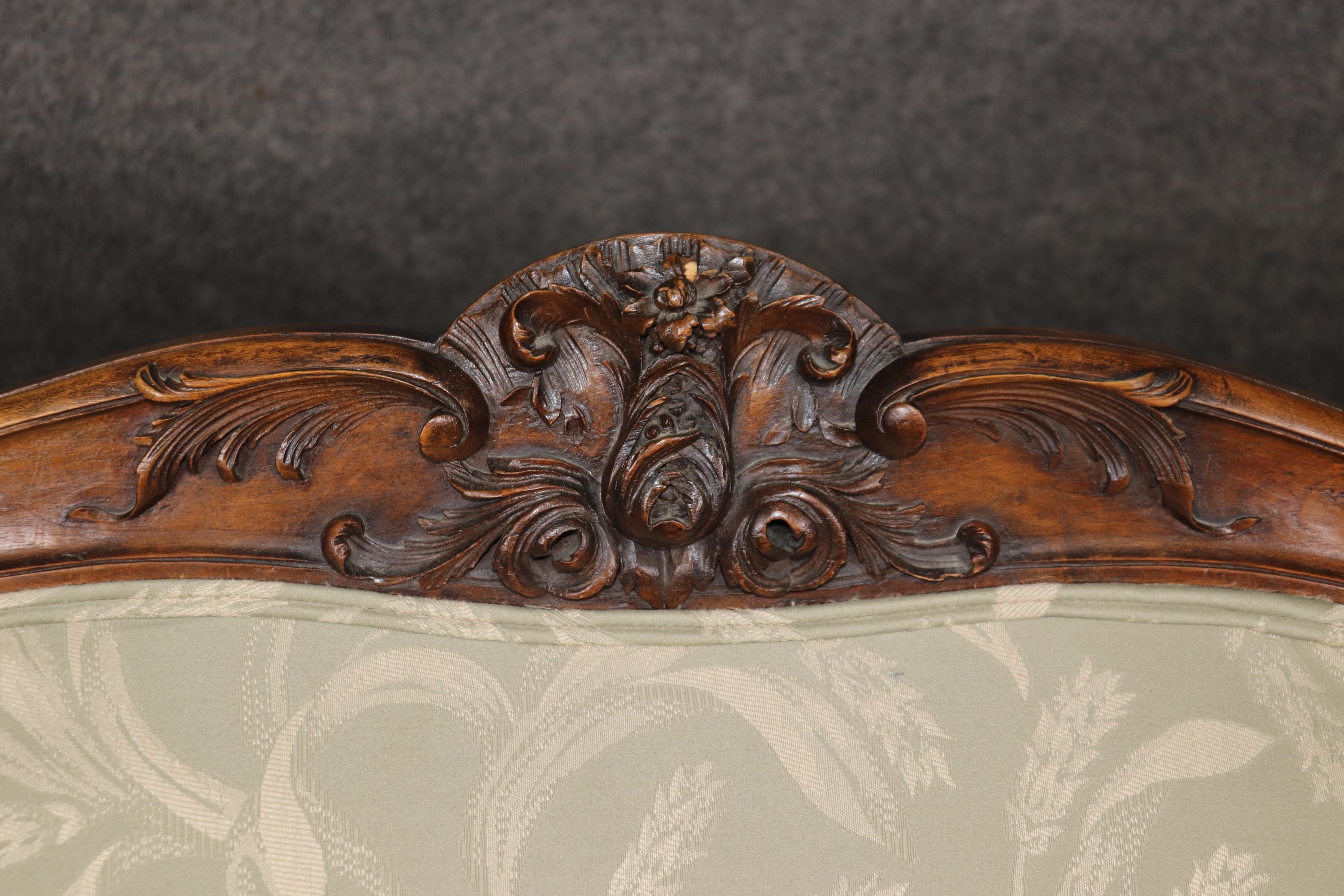 Fine Carved 19th Century Walnut French Louis XV Upholstered Settee Circa 1890s 6