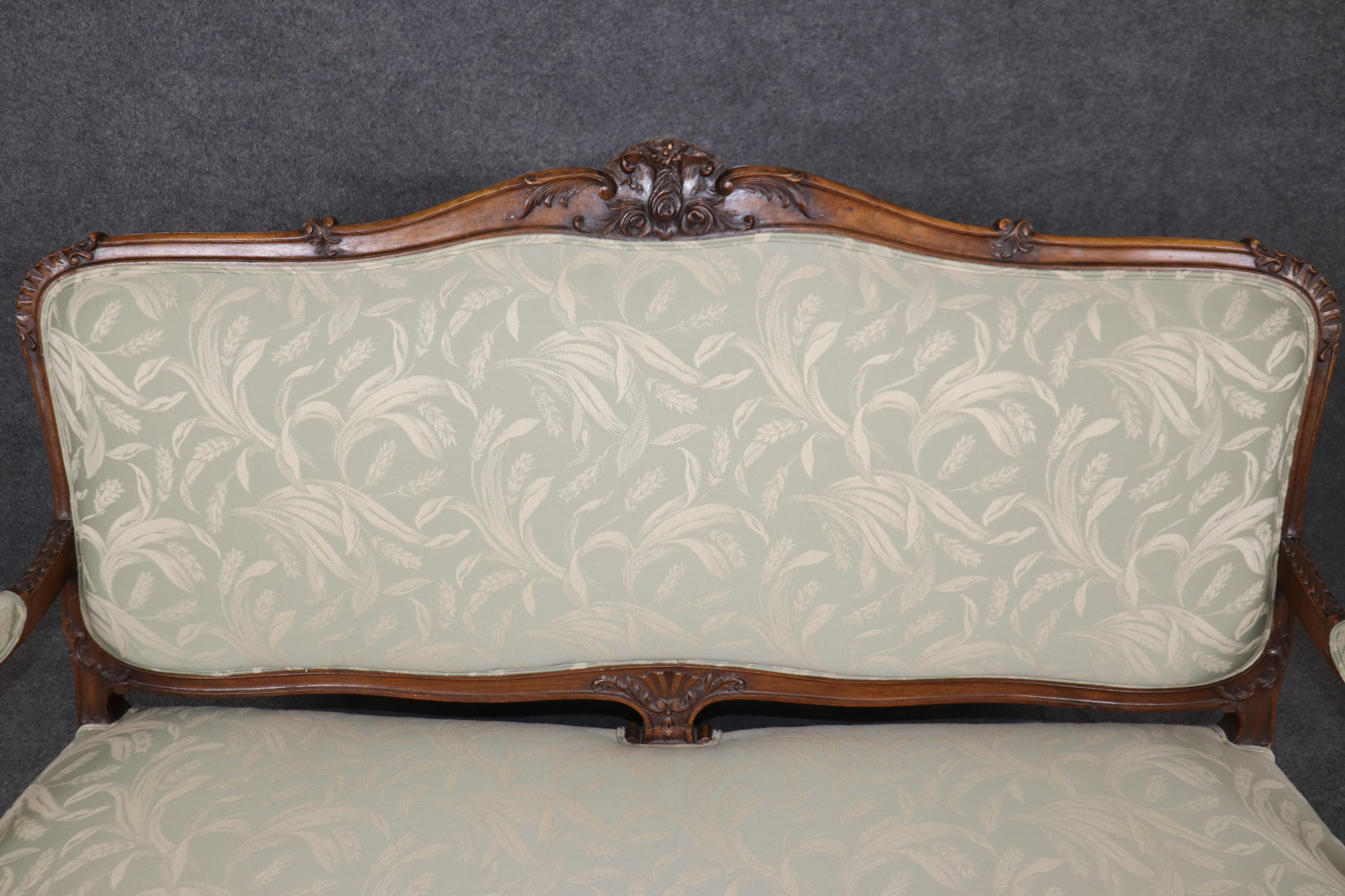 Fine Carved 19th Century Walnut French Louis XV Upholstered Settee Circa 1890s 8