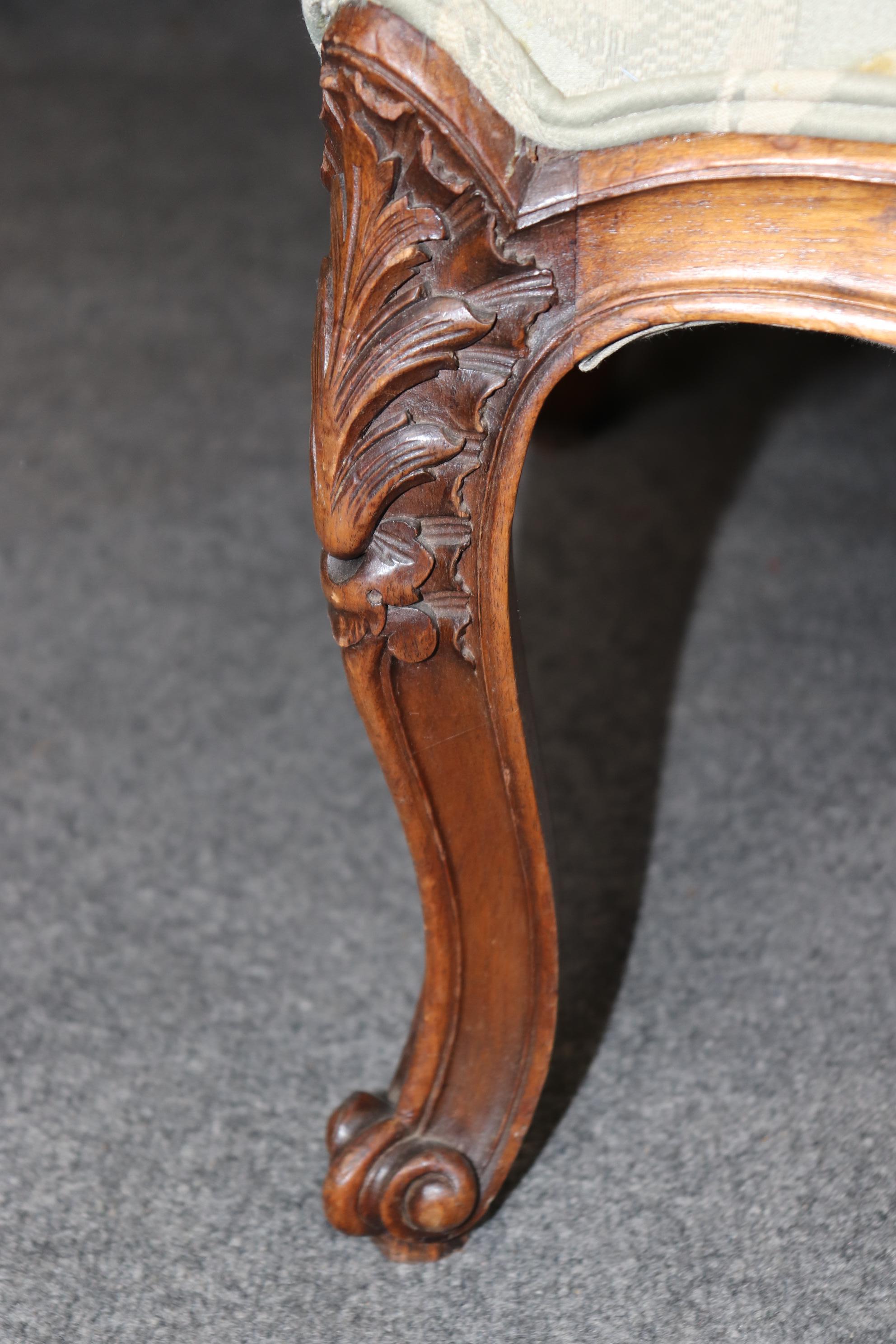 Fine Carved 19th Century Walnut French Louis XV Upholstered Settee Circa 1890s 1