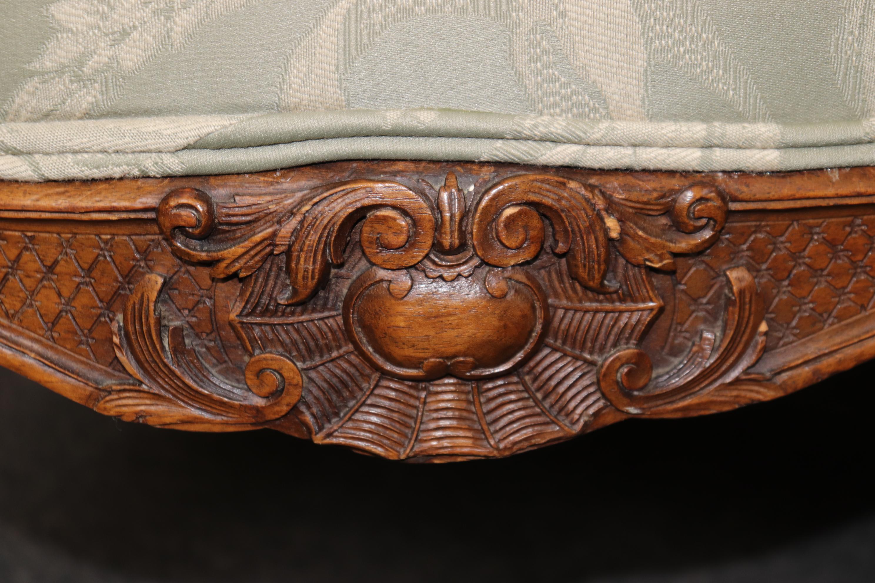 Fine Carved 19th Century Walnut French Louis XV Upholstered Settee Circa 1890s 2