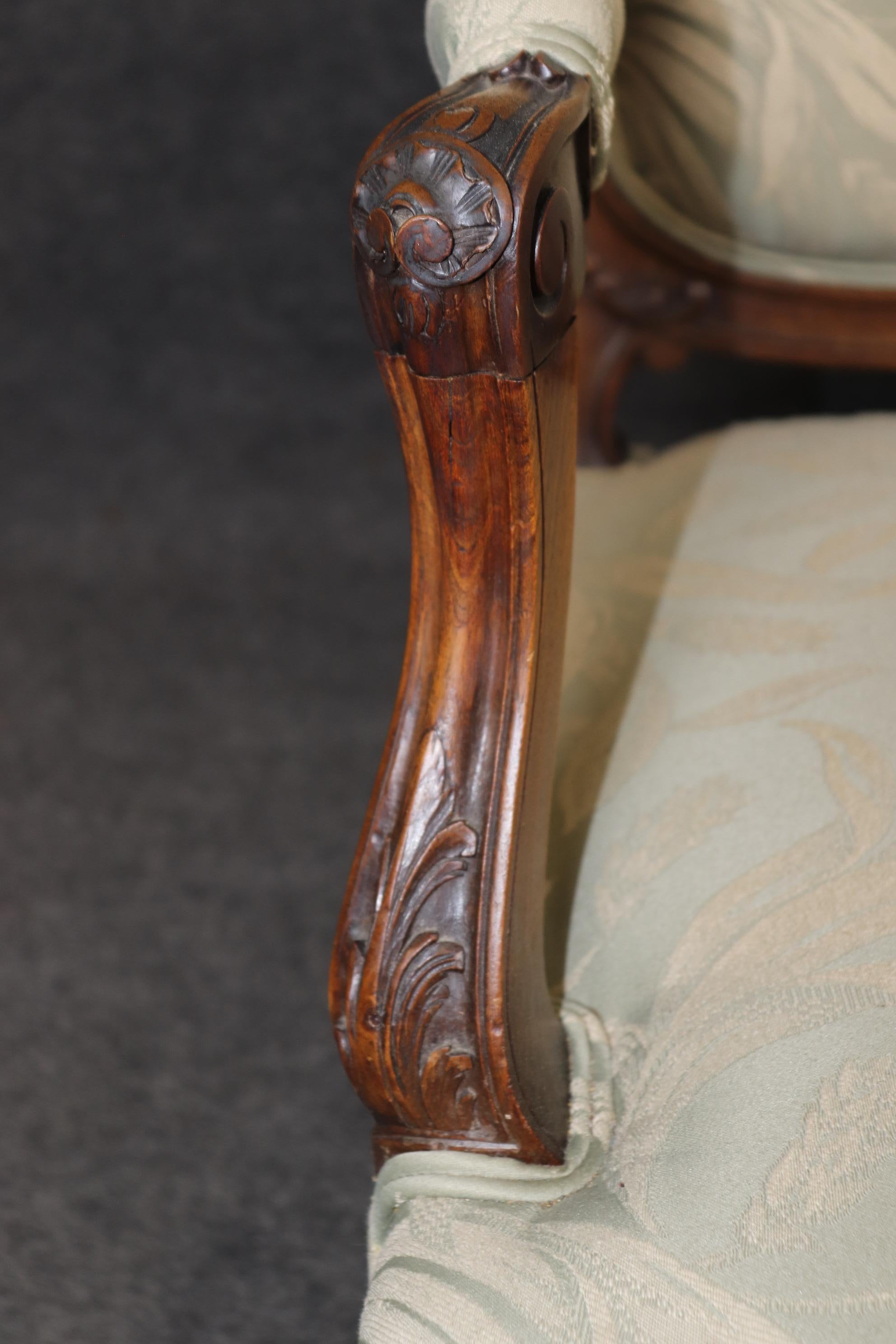 Fine Carved 19th Century Walnut French Louis XV Upholstered Settee Circa 1890s 4