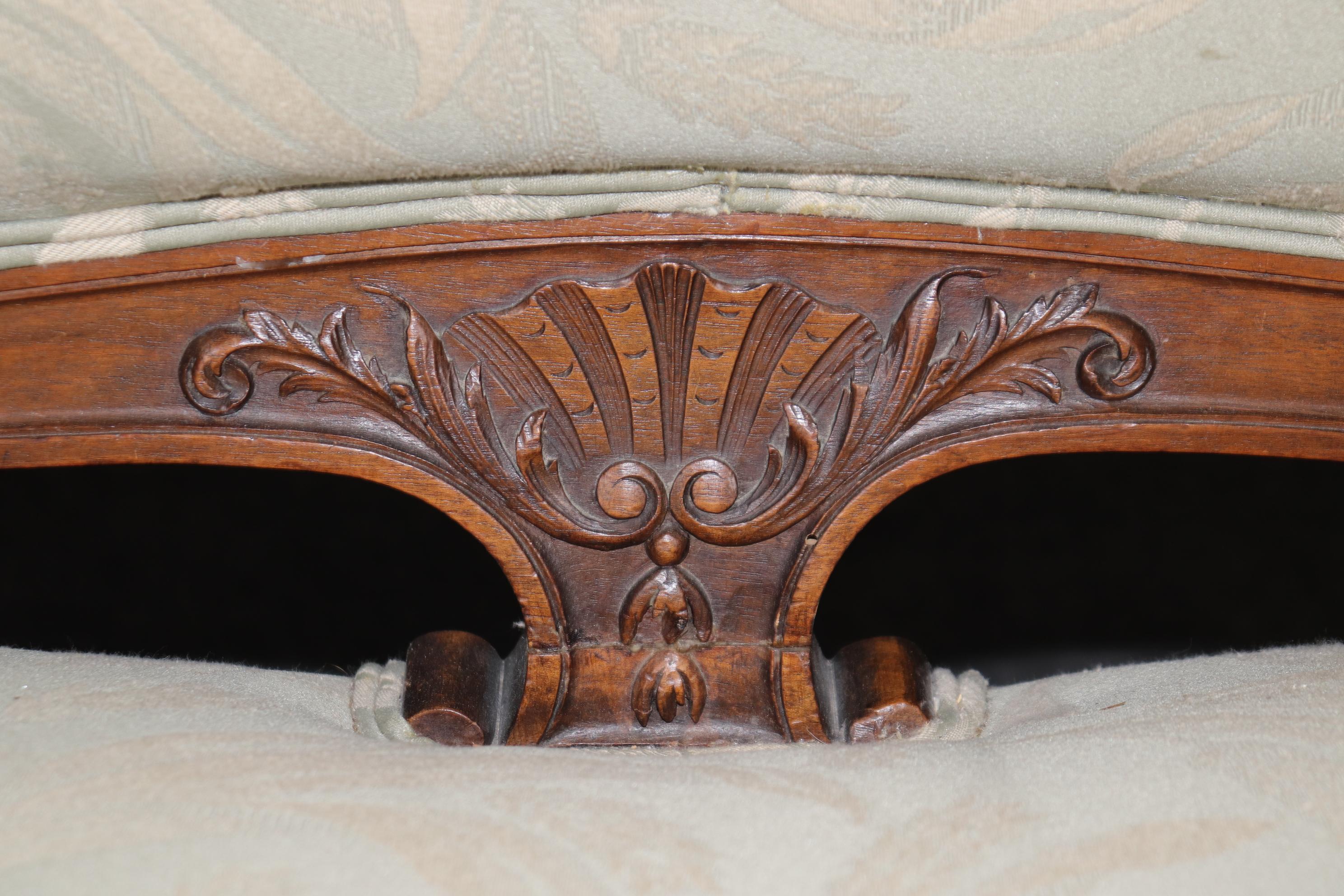 Fine Carved 19th Century Walnut French Louis XV Upholstered Settee Circa 1890s 5