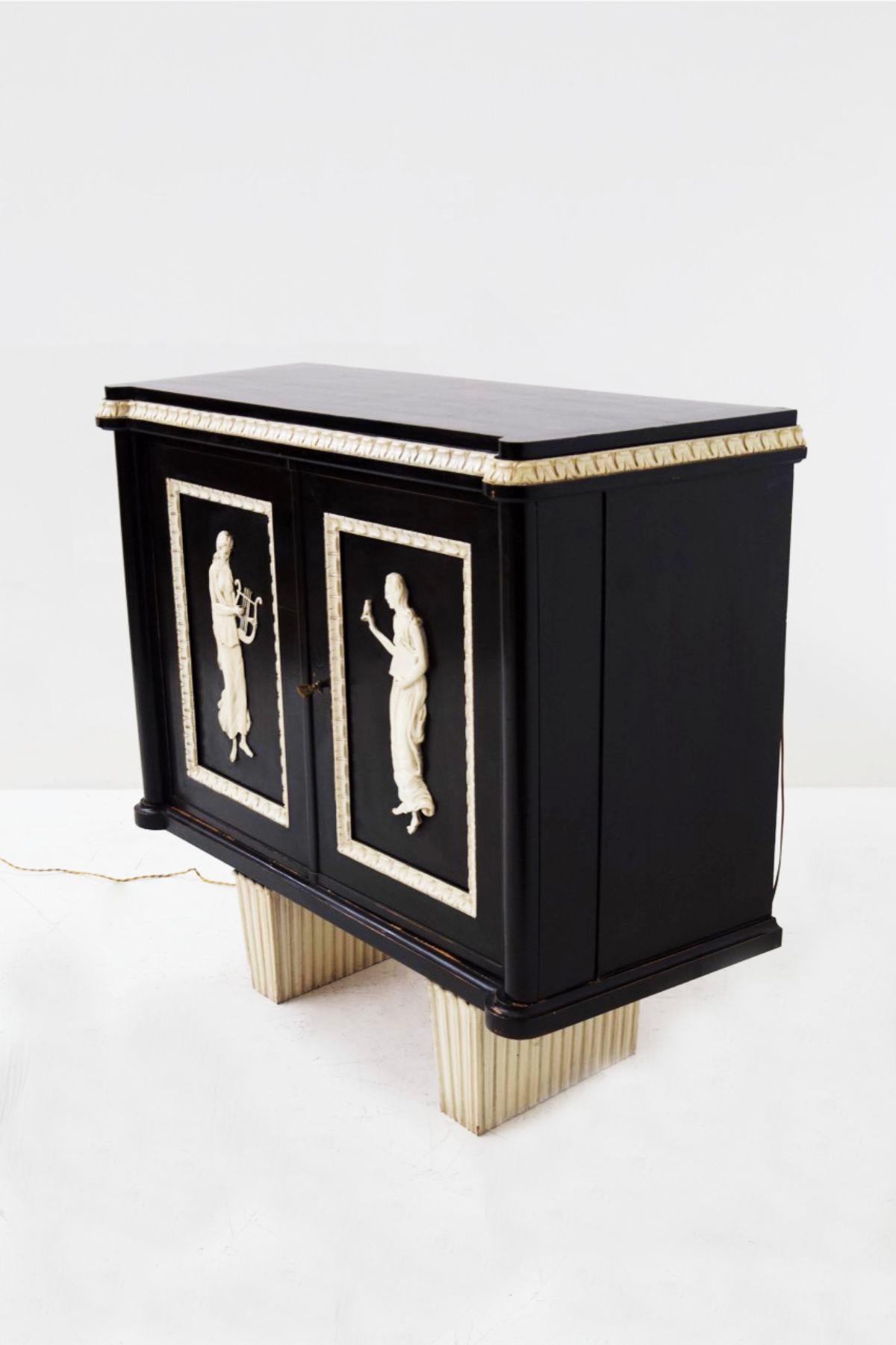 Fine Carved and Ebonized Bar Cabinet For Sale 13