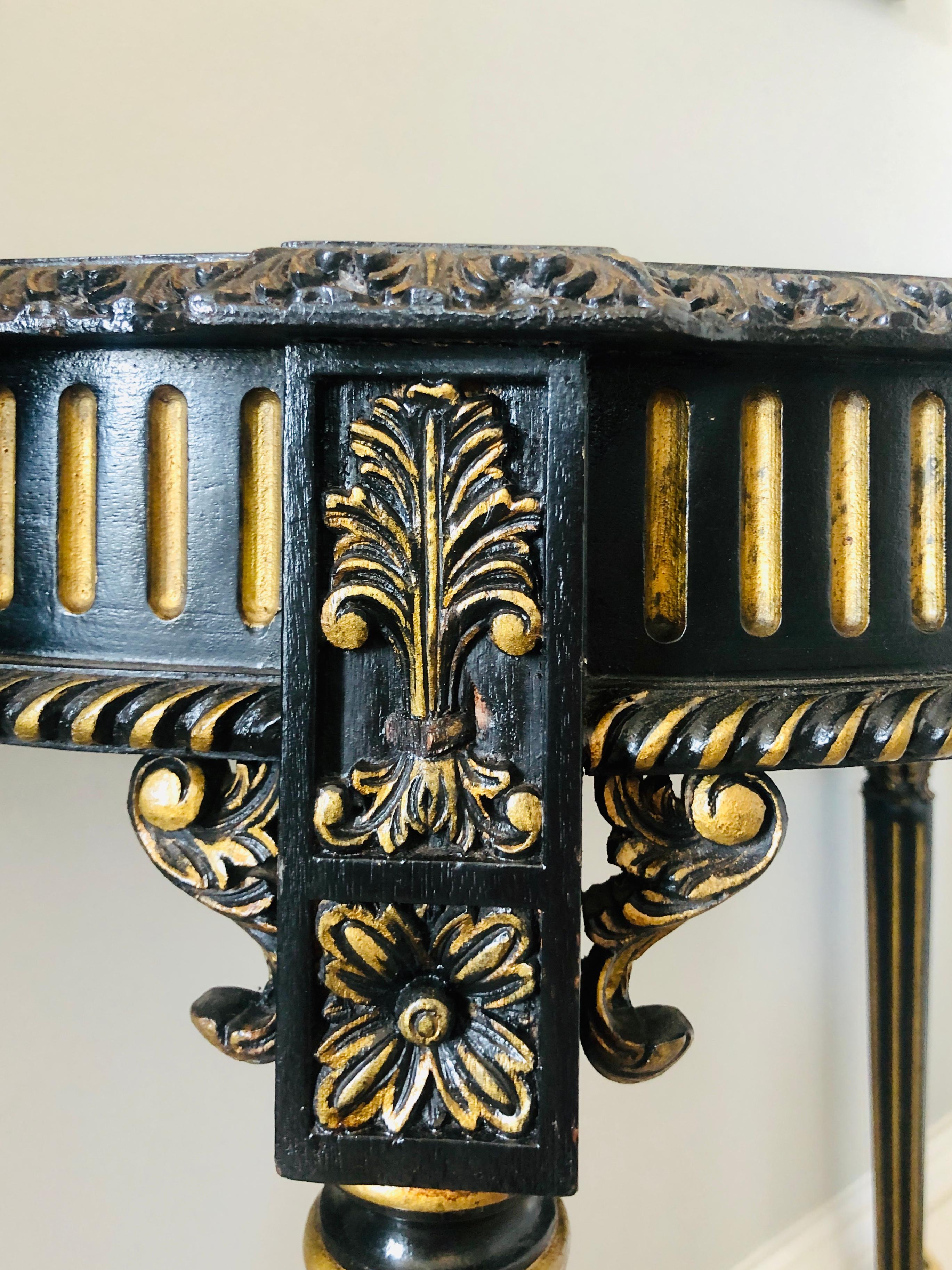 Victorian Fine Carved Antique French Demilune Shaped Ebonized Console Table