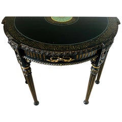 Fine Carved Antique French Demilune Shaped Ebonized Console Table